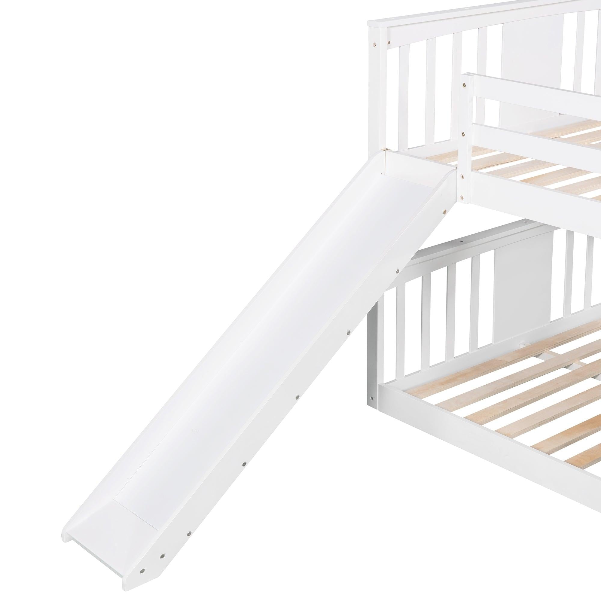 Full Over Full Bunk Bed with Ladder with Slide - White