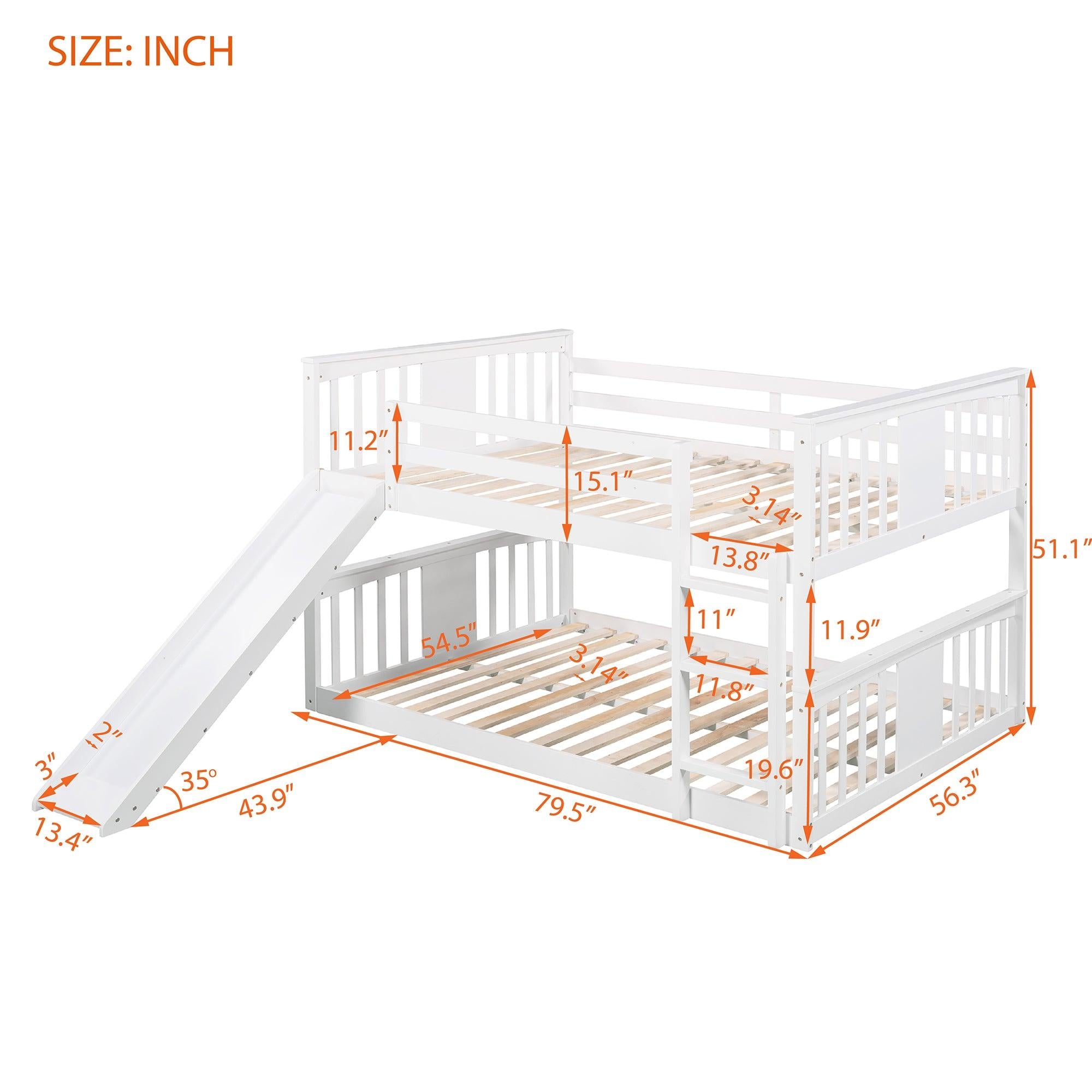 Full Over Full Bunk Bed with Ladder with Slide - White