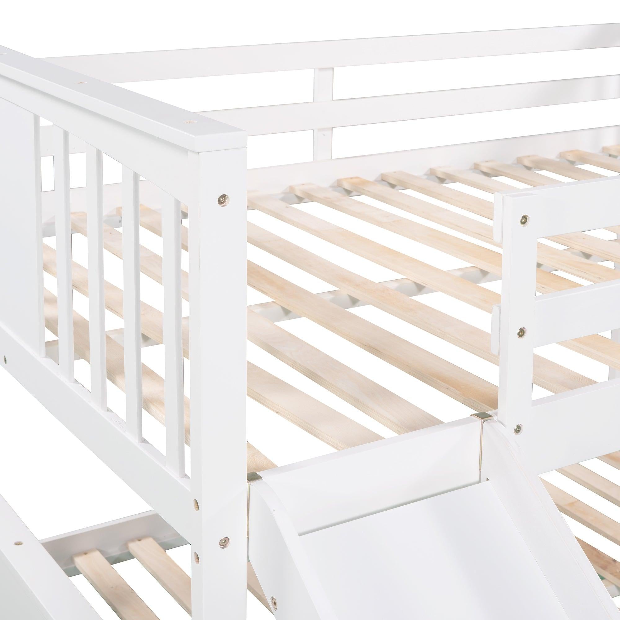 Full Over Full Bunk Bed with Ladder with Slide - White