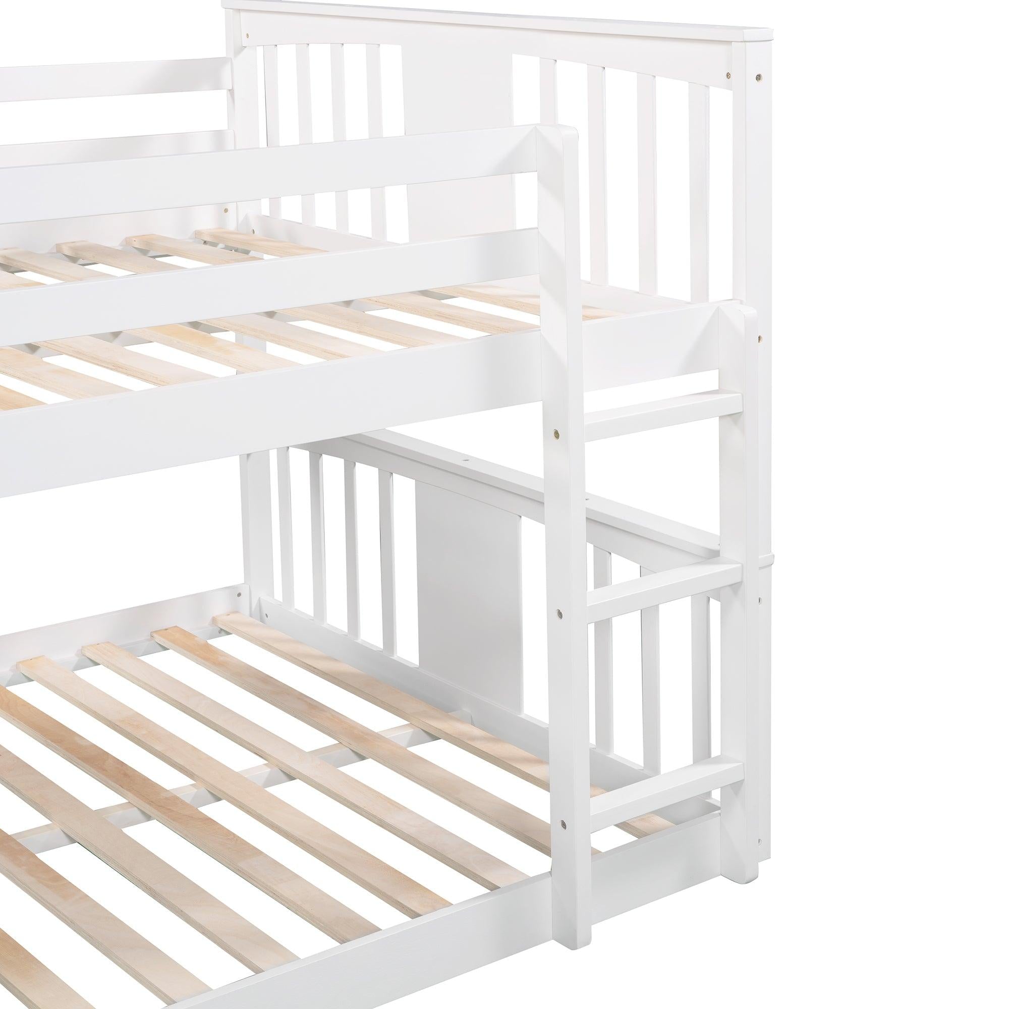 Full Over Full Bunk Bed with Ladder with Slide - White