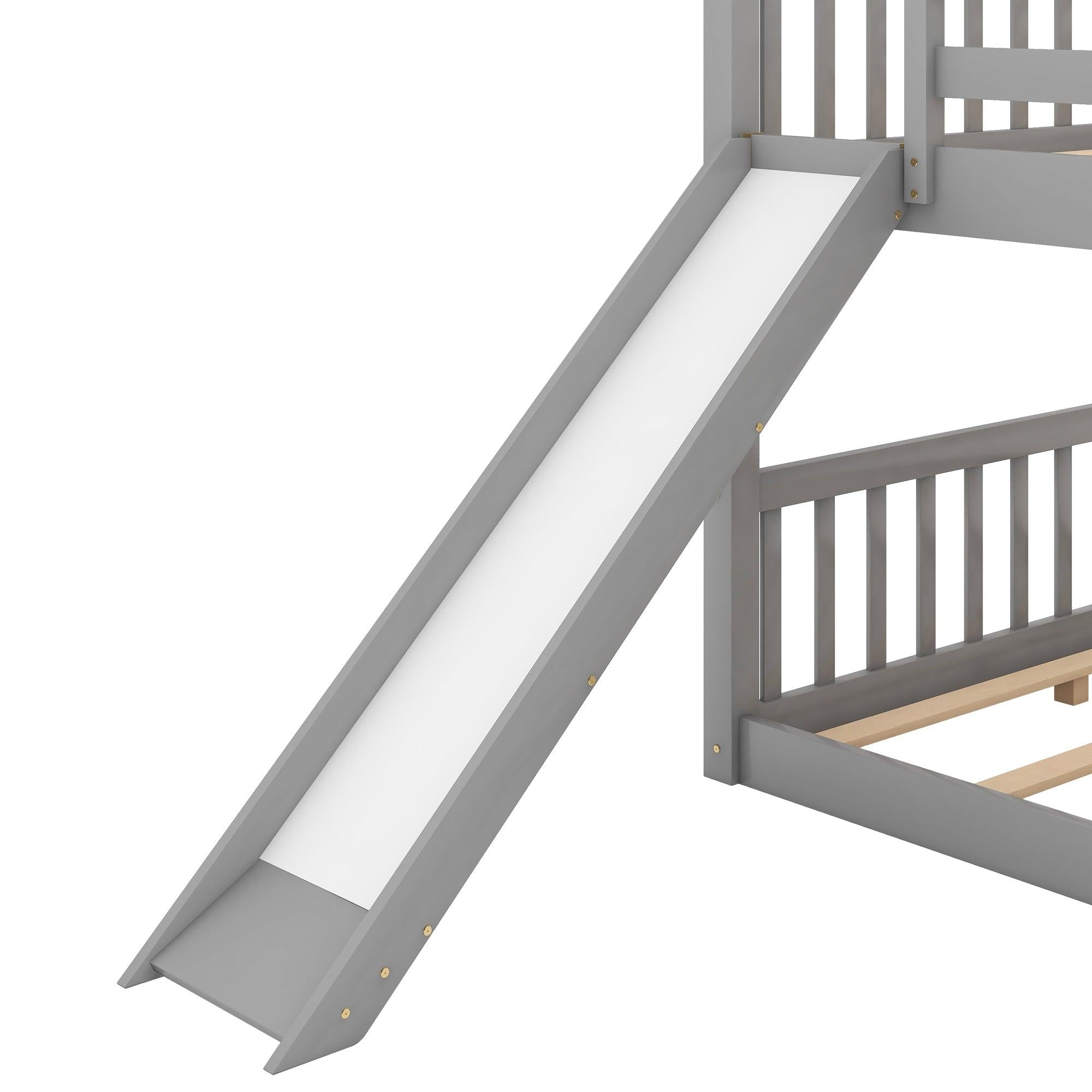 Full over Full Bunk Bed with Slide and Ladder - Gray