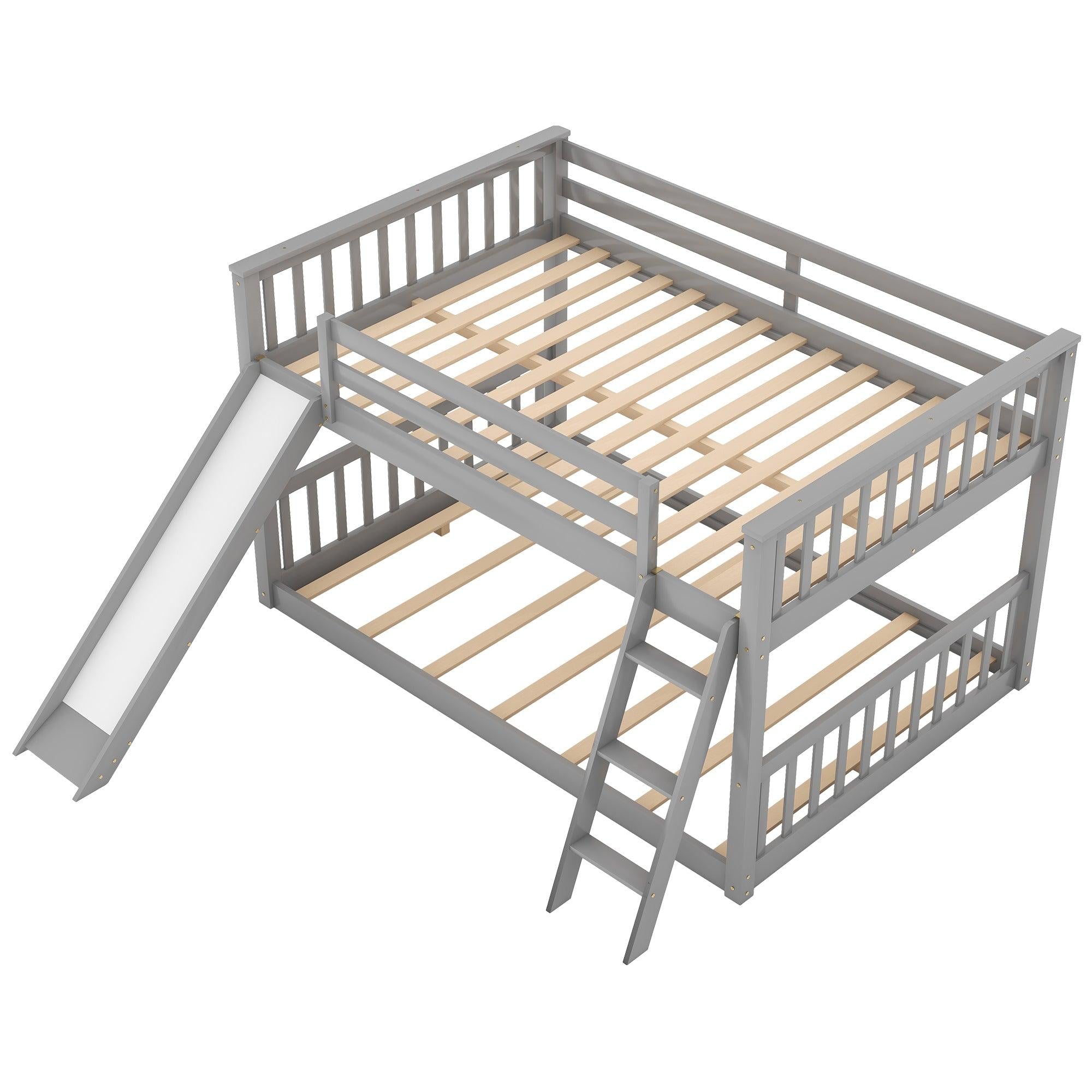 Full over Full Bunk Bed with Slide and Ladder - Gray