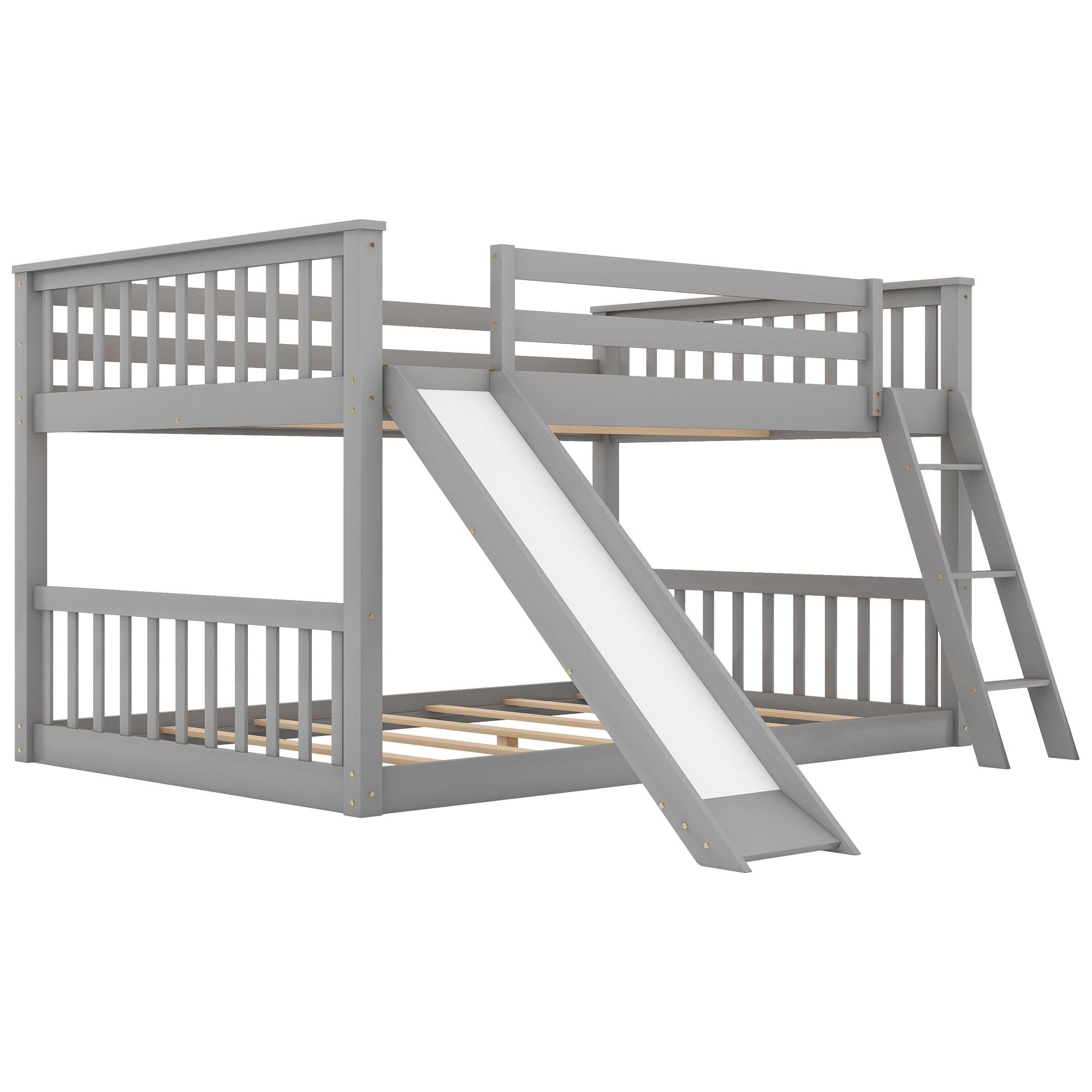 Full over Full Bunk Bed with Slide and Ladder - Gray