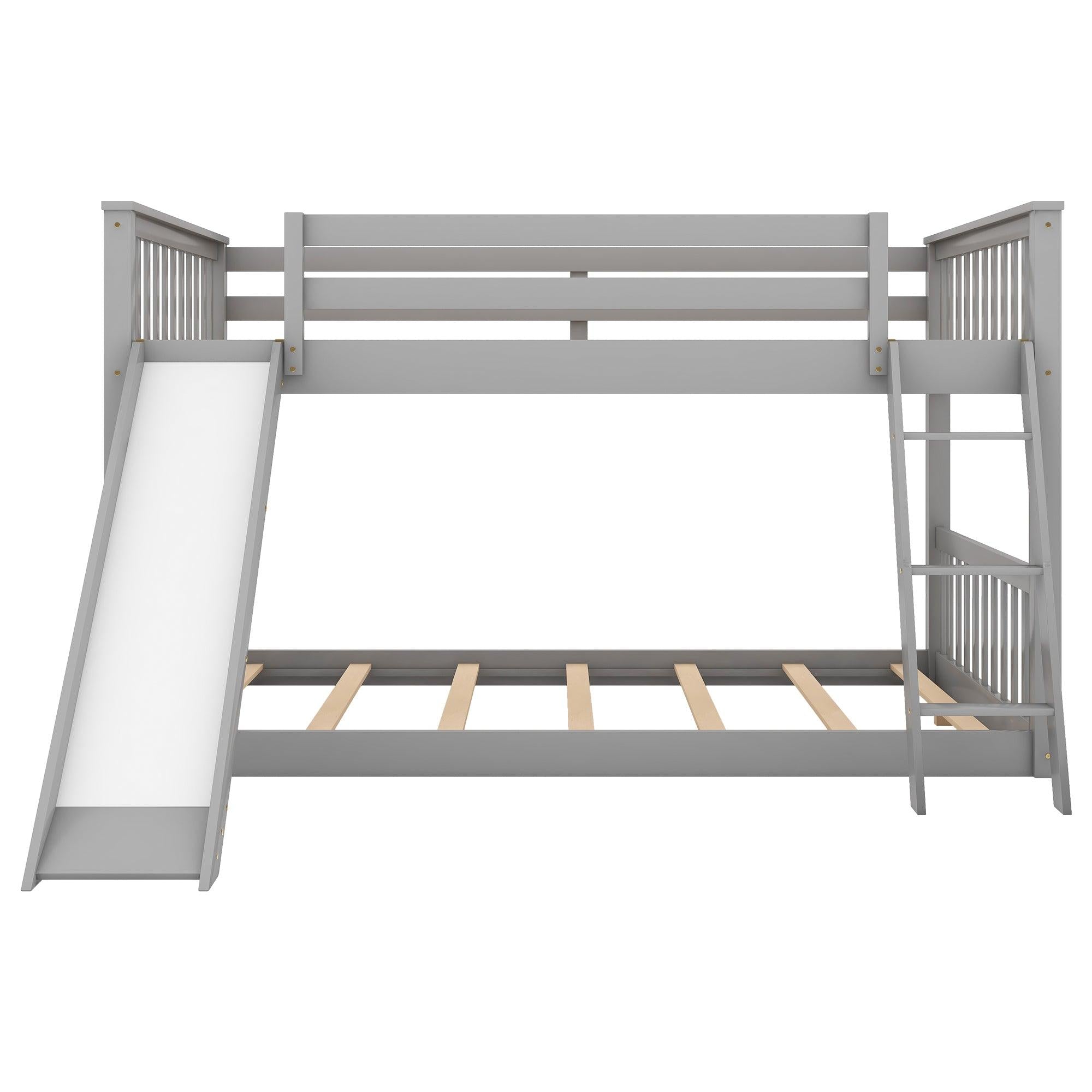 Full over Full Bunk Bed with Slide and Ladder - Gray