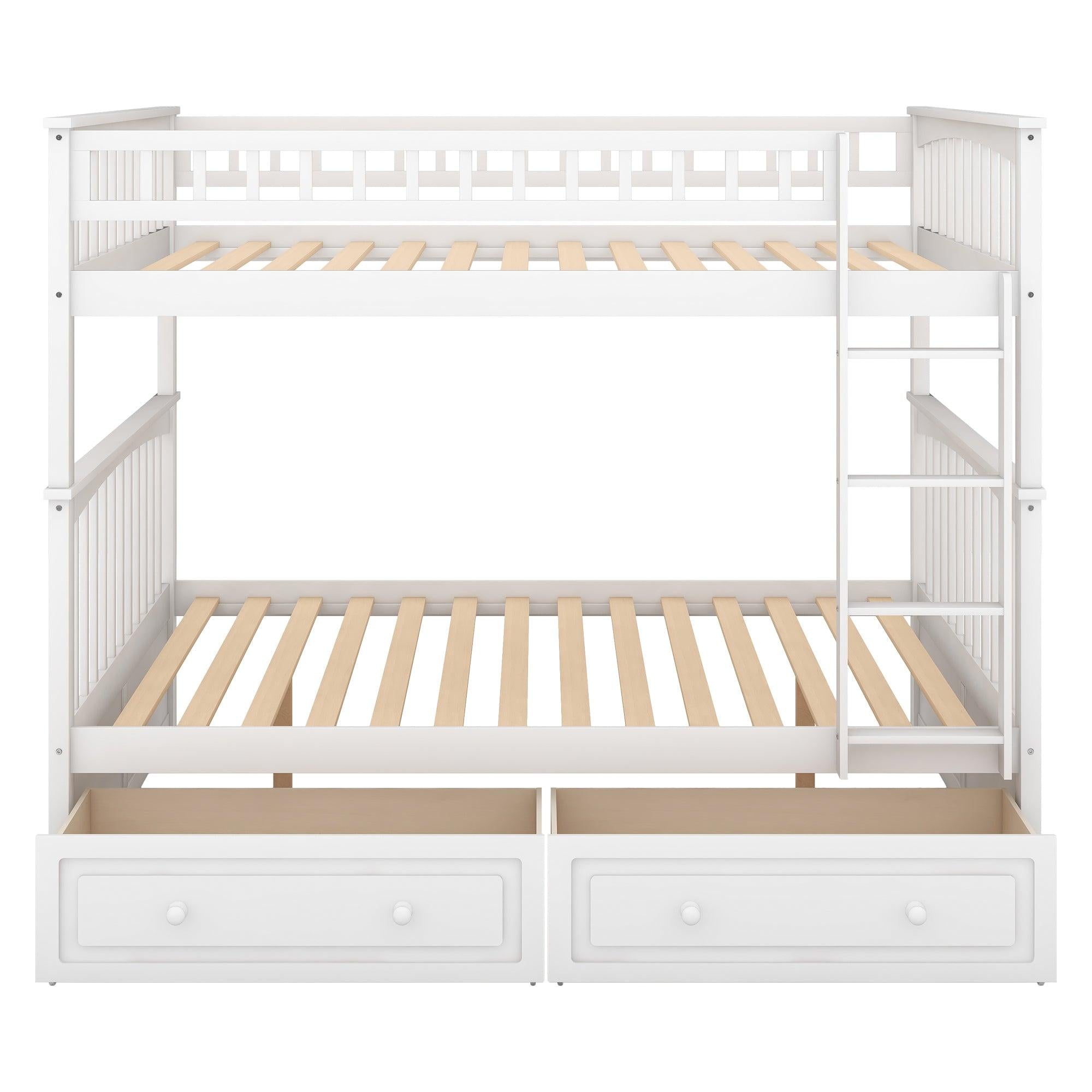 Full over Full Convertible Bunk Bed with Drawers and Head and Footboard - White