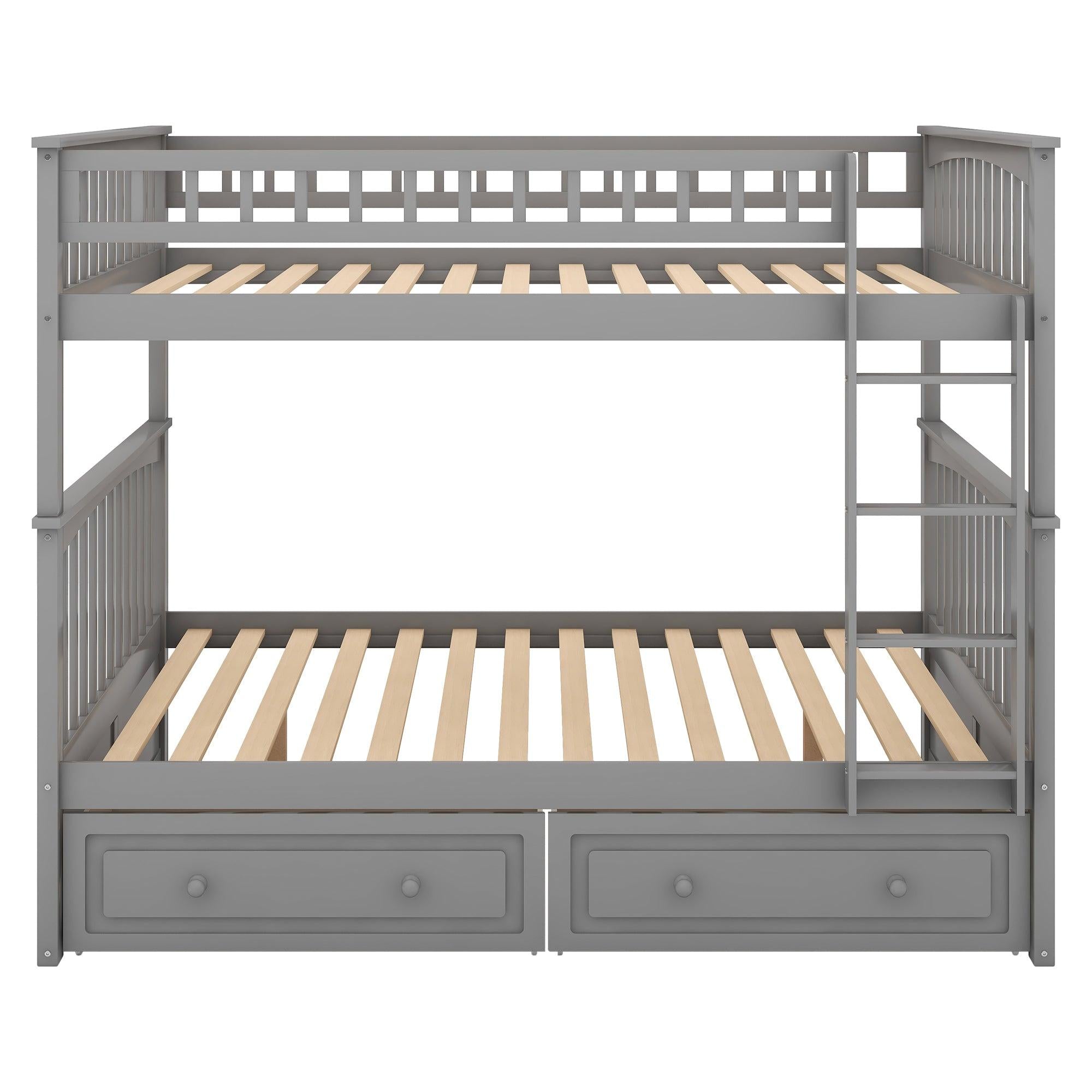 Full over Full Convertible Bunk Bed with Drawers and Head and Footboard - Gray