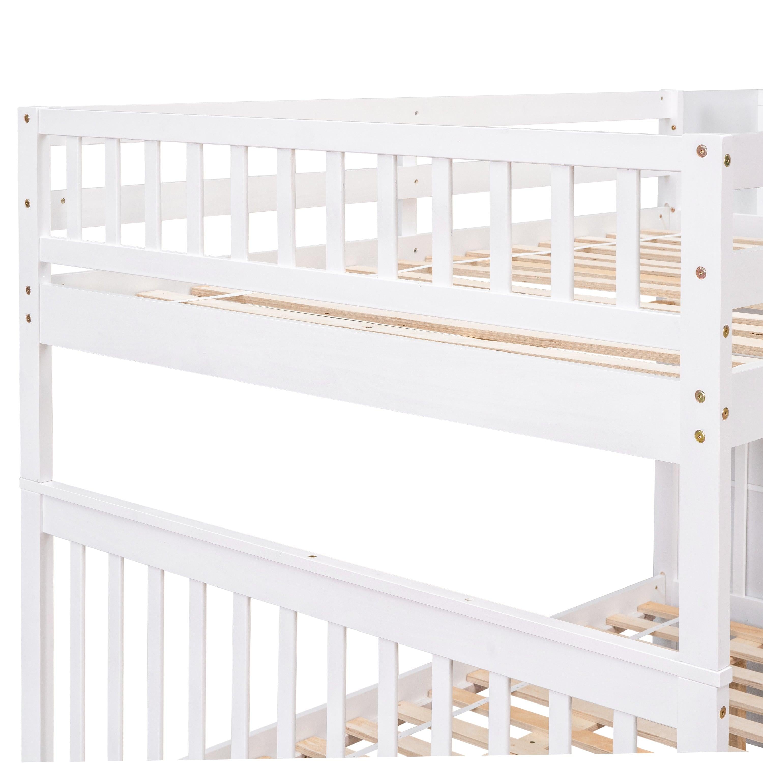 Full Over Full Convertible Bunk Bed with Drawers,Storage Staircase, Head and Footboard - White