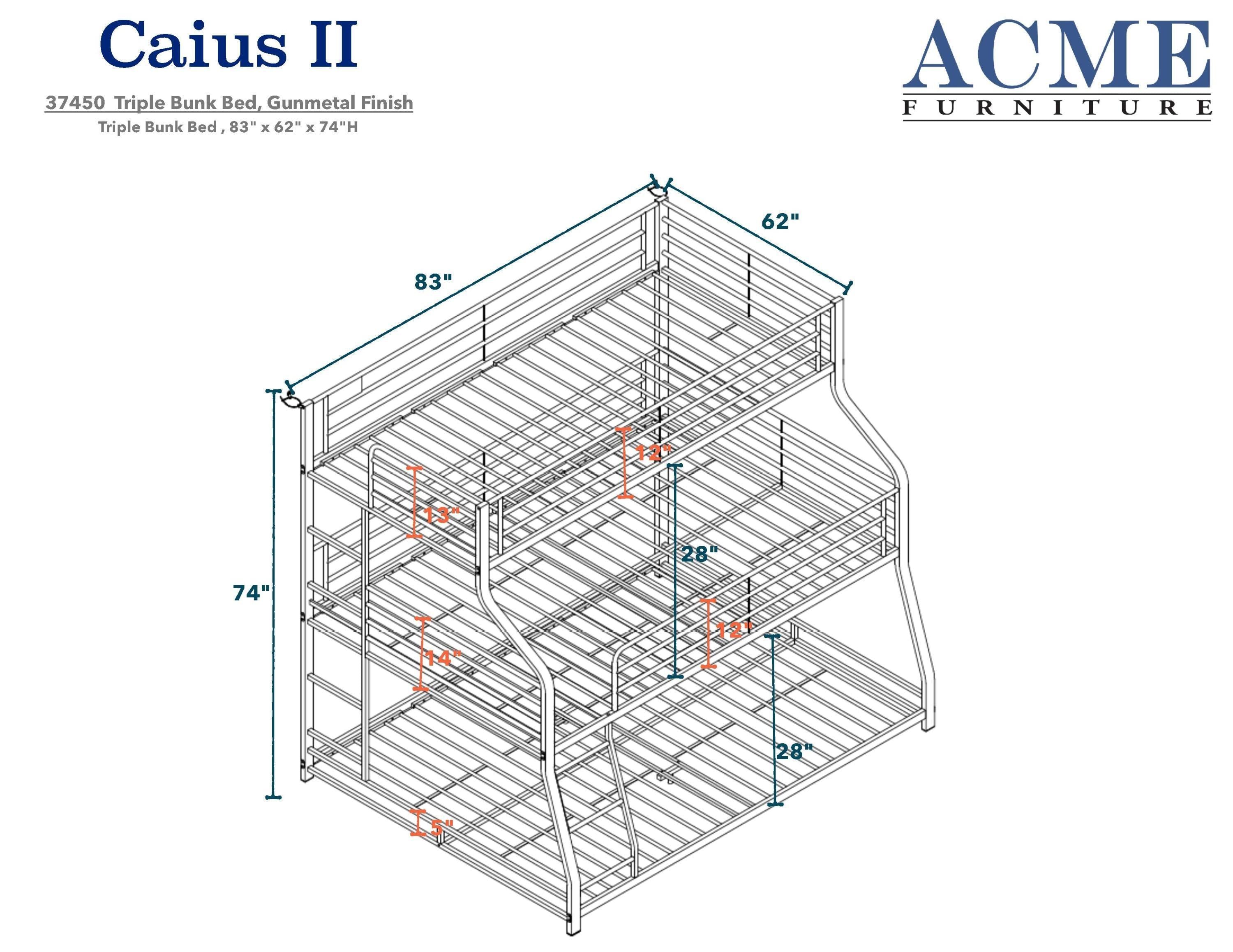 ACME Caius II Twin over Full over Queen Triple Bunk Bed - Gunmetal