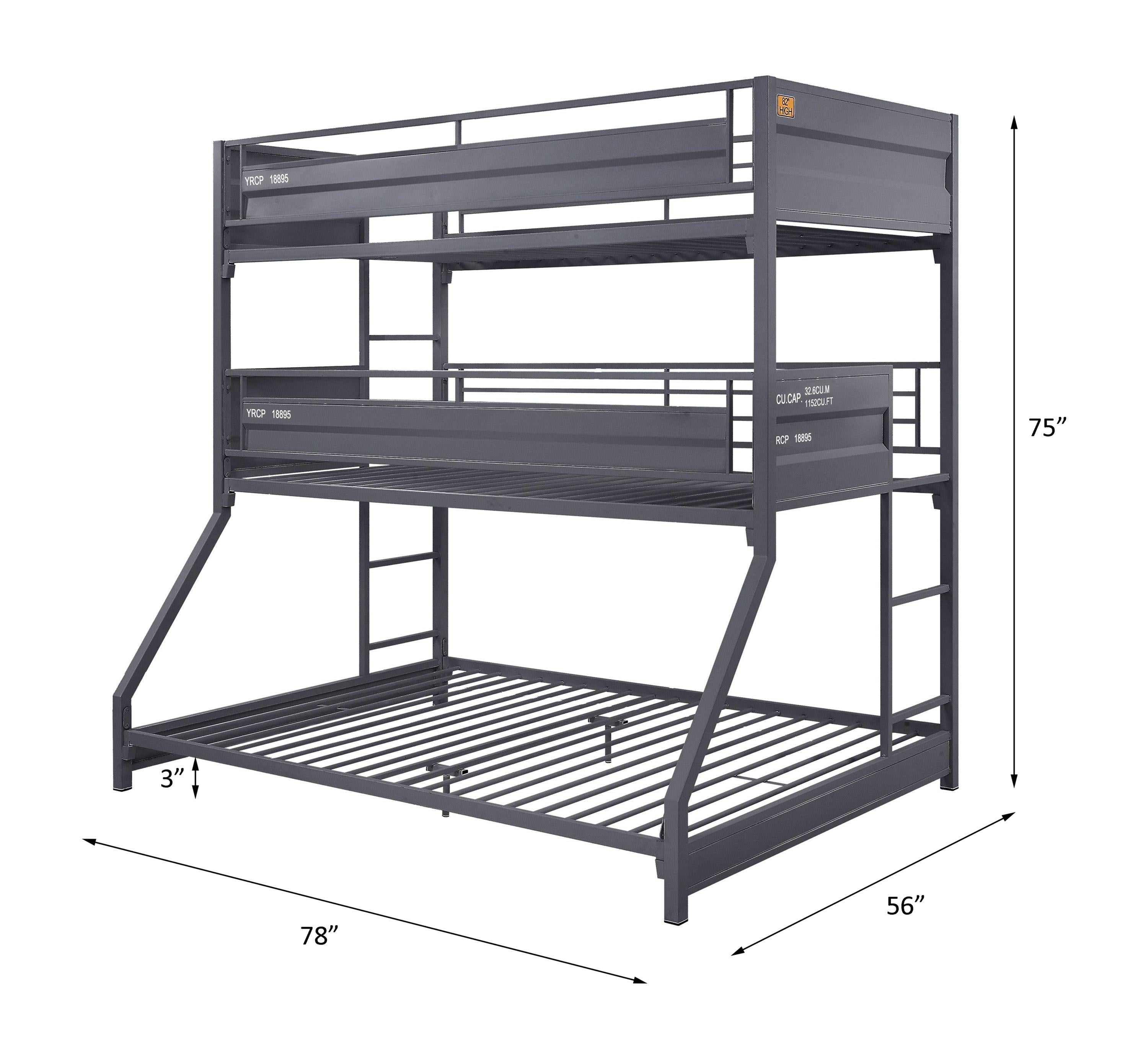 ACME CarTwin over Twin over Full Metal Triple Bunk Bed - Gunmetal