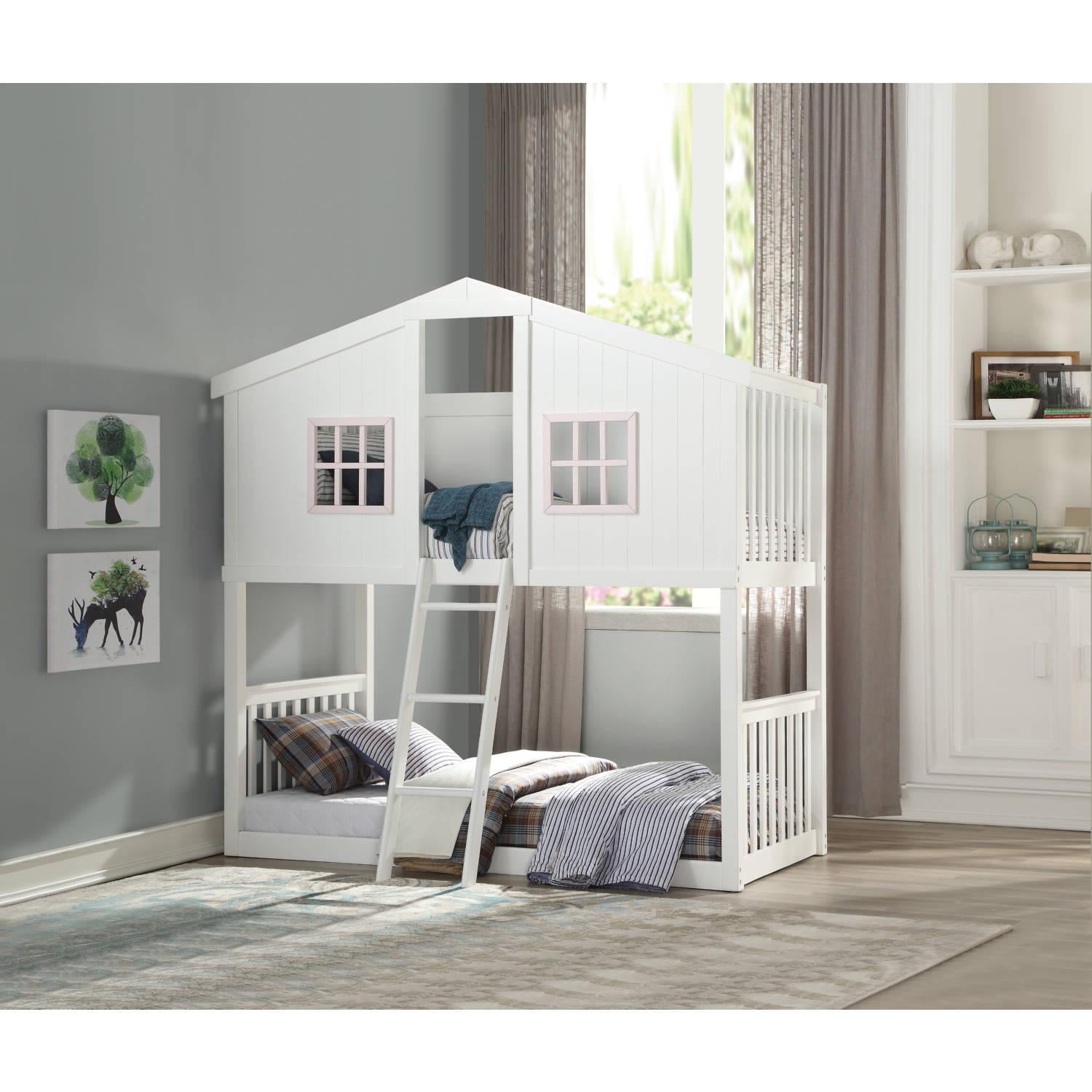 ACME Rohan Cottage Twin over Twin Bunk Bed - White and Pink image