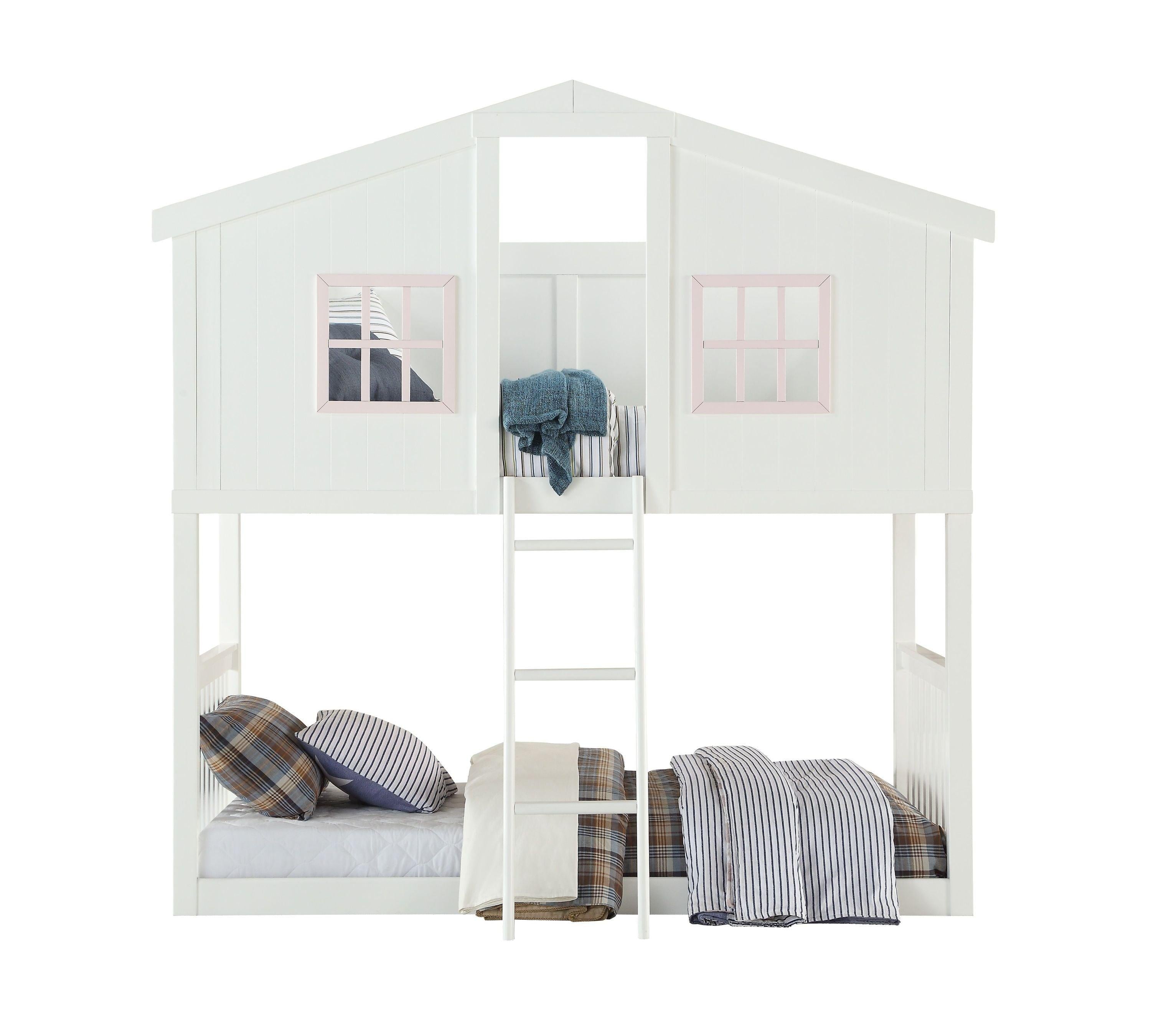 ACME Rohan Cottage Twin over Twin Bunk Bed - White and Pink