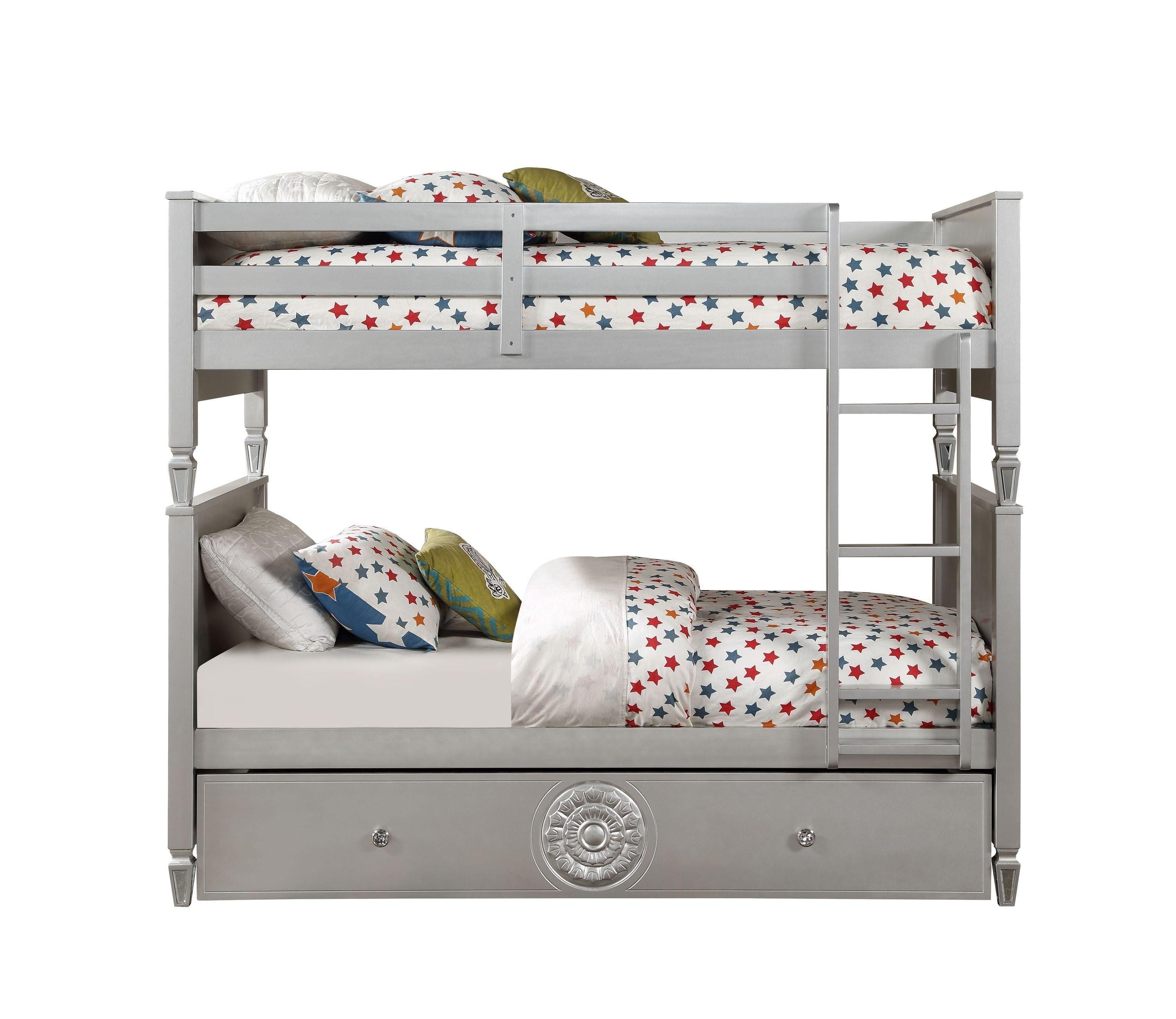 ACME Varian Twin over Twin Bunk Bed - Blue Velvet and Silver