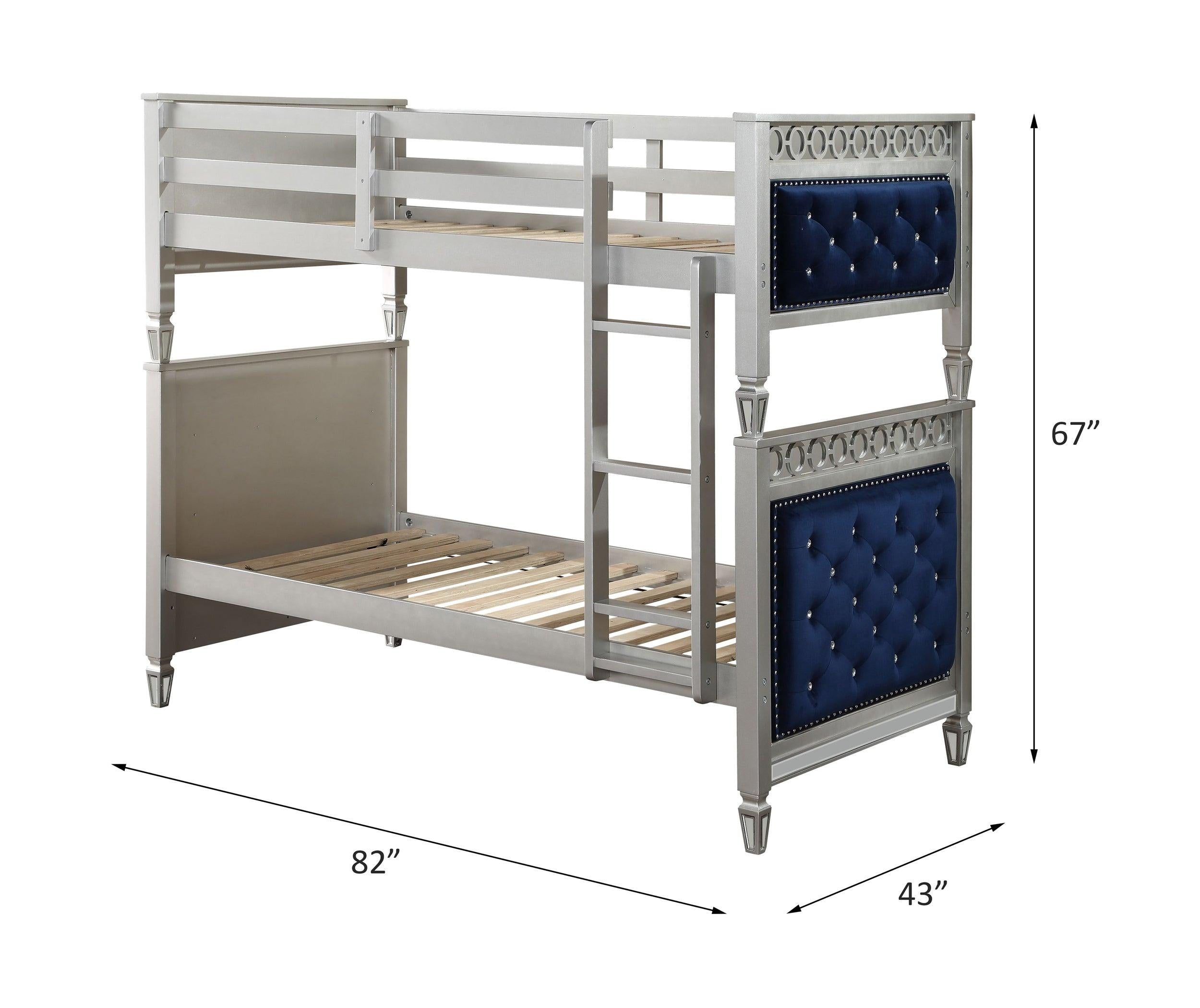 ACME Varian Twin over Twin Bunk Bed - Blue Velvet and Silver