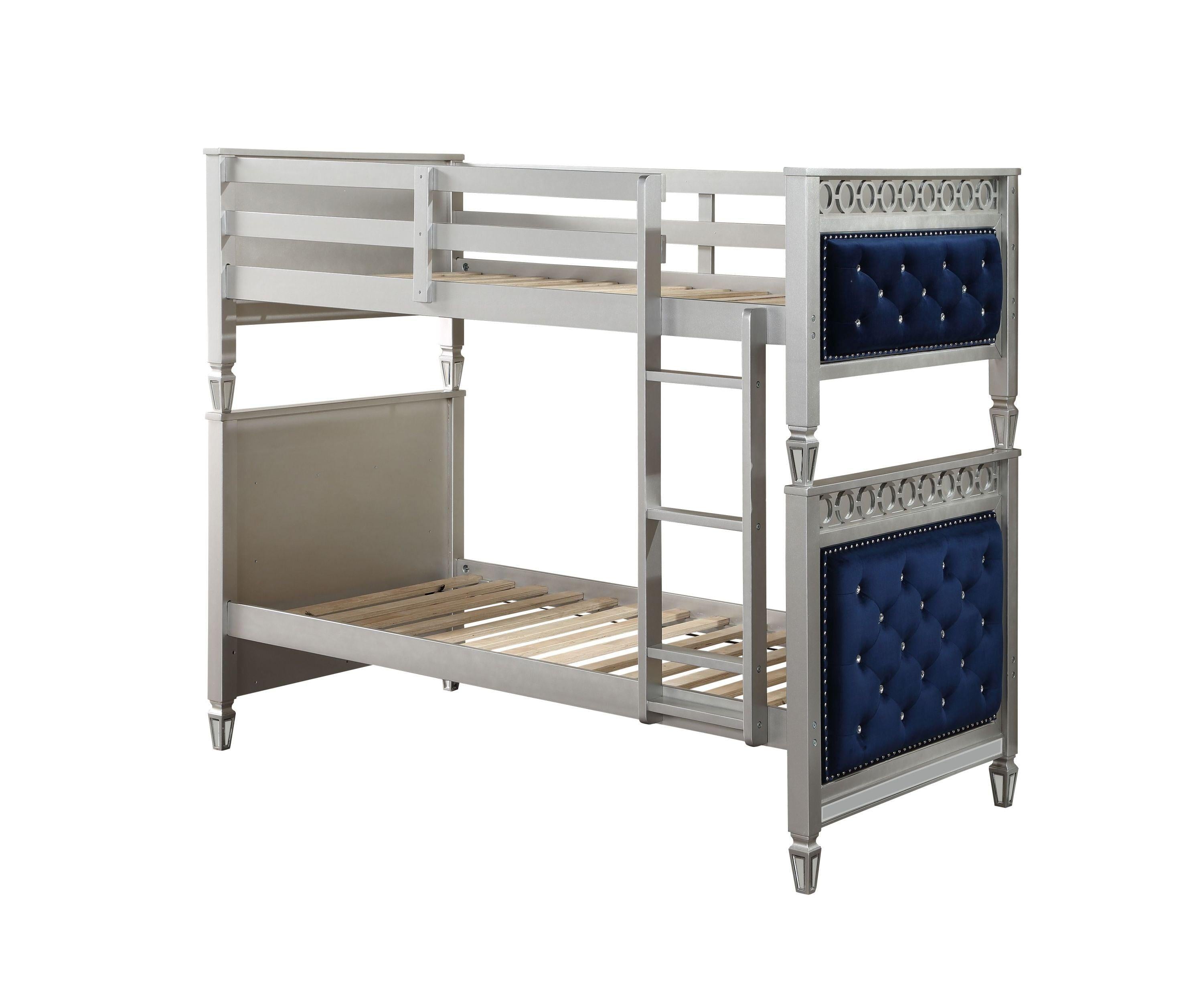 ACME Varian Twin over Twin Bunk Bed - Blue Velvet and Silver