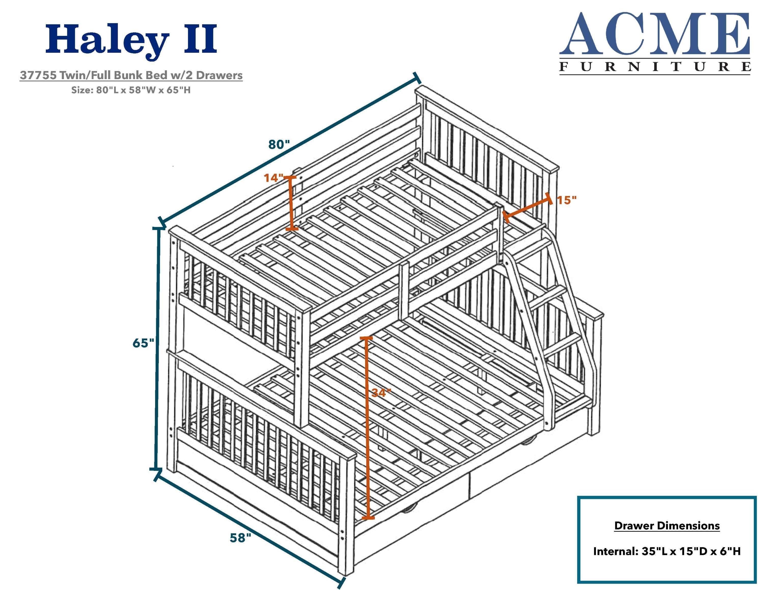 ACME Haley II Twin over Full Bunk Bed with Head and Footboard - Gray