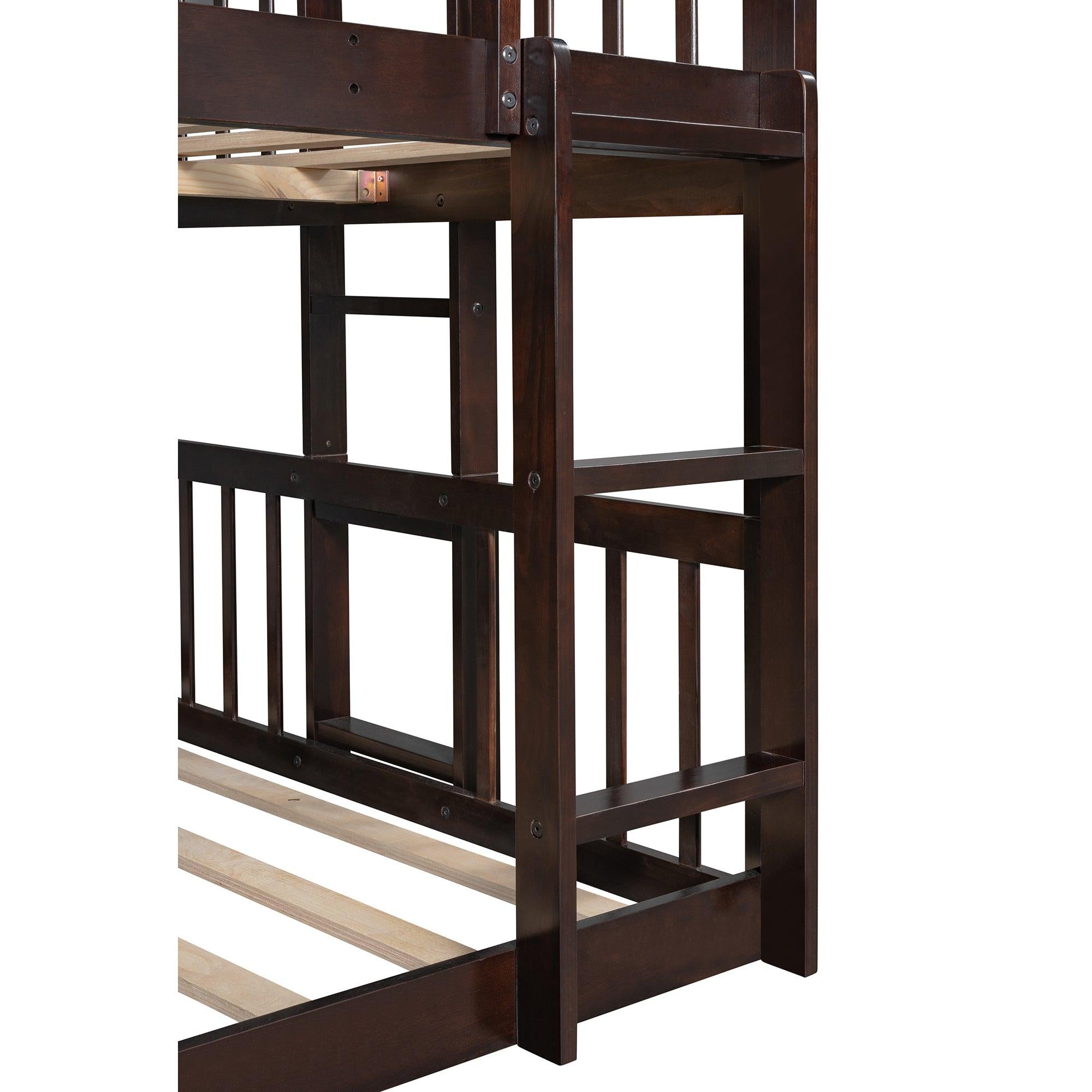 Full Over Full Over Full Triple Bunk Bed with Built-in Ladder and Slide - Espresso