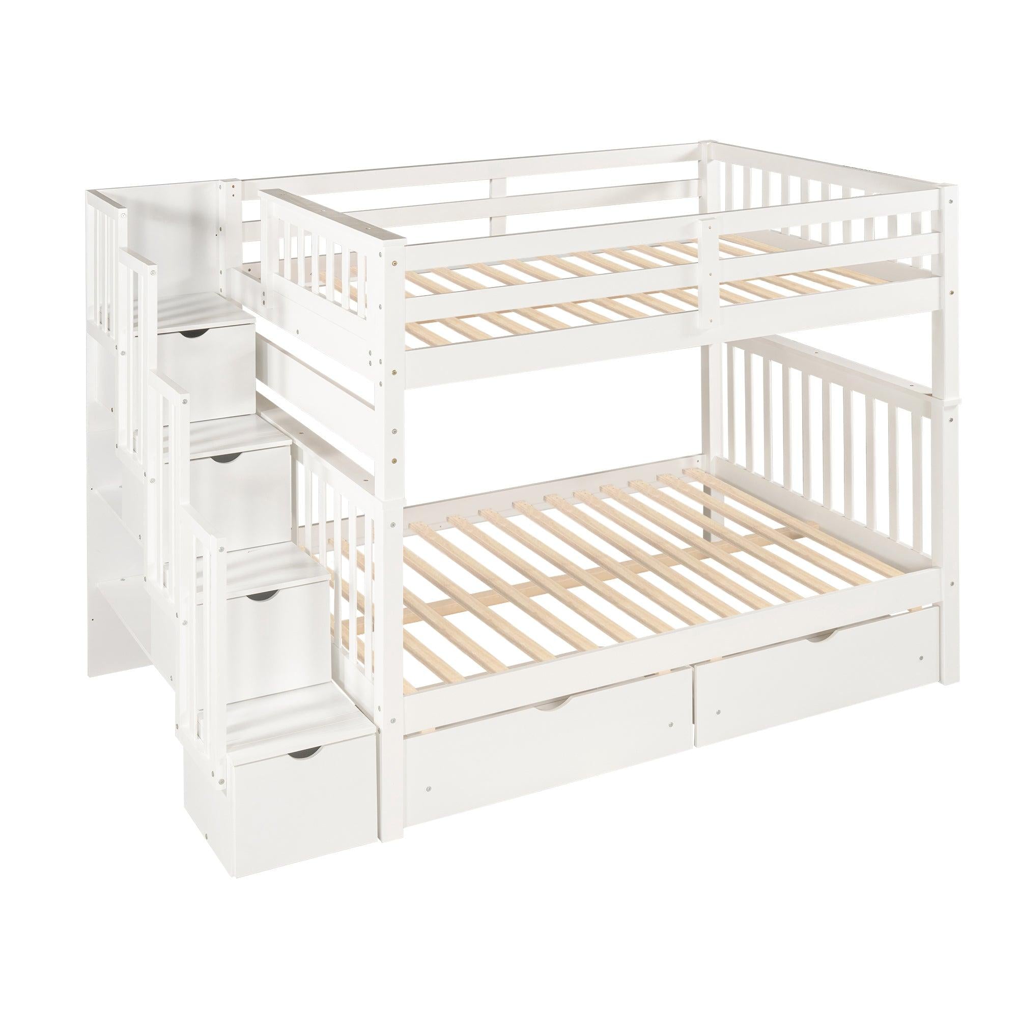 Full over Full Bunk Bed with Shelves and 6Storage Drawers - White