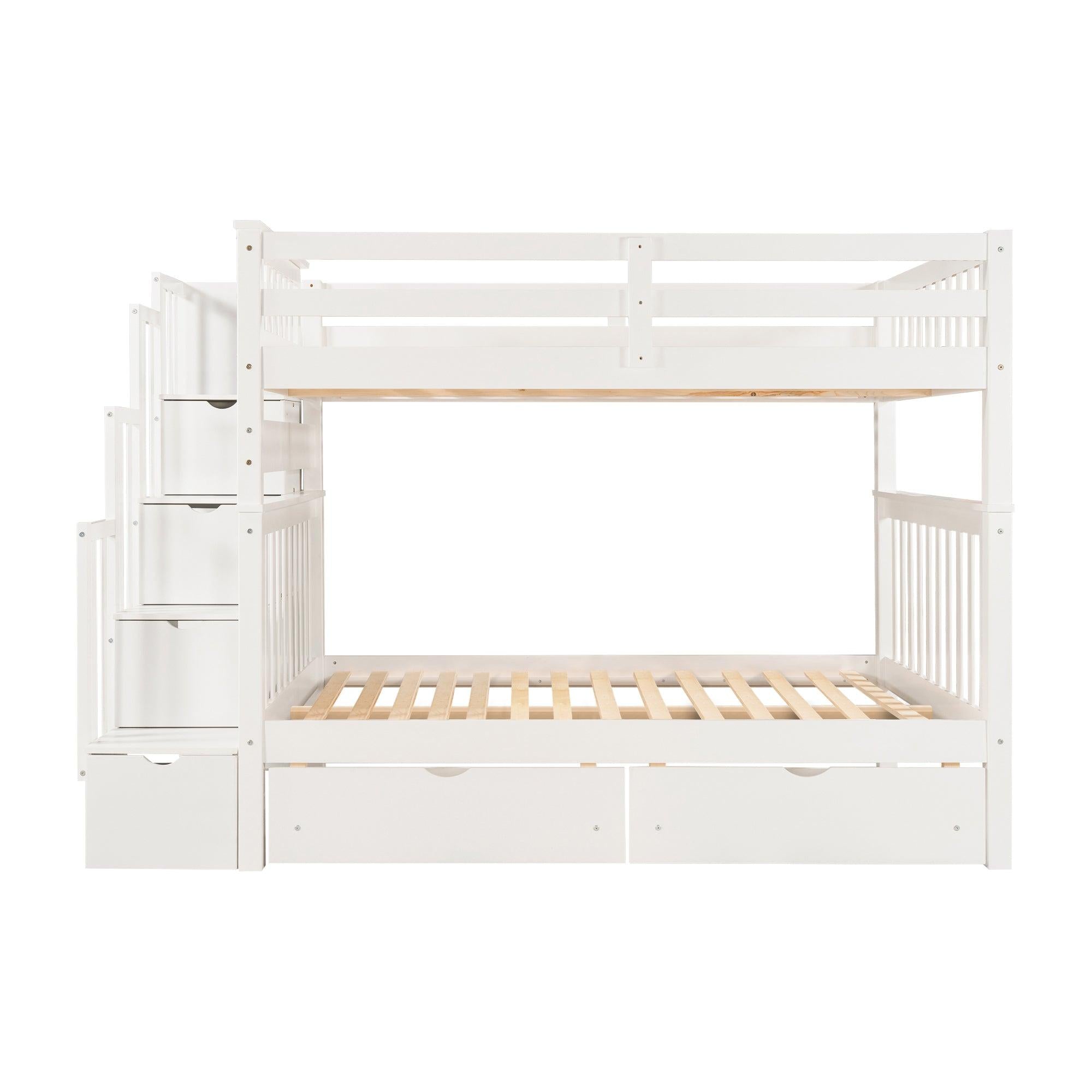 Full over Full Bunk Bed with Shelves and 6Storage Drawers - White