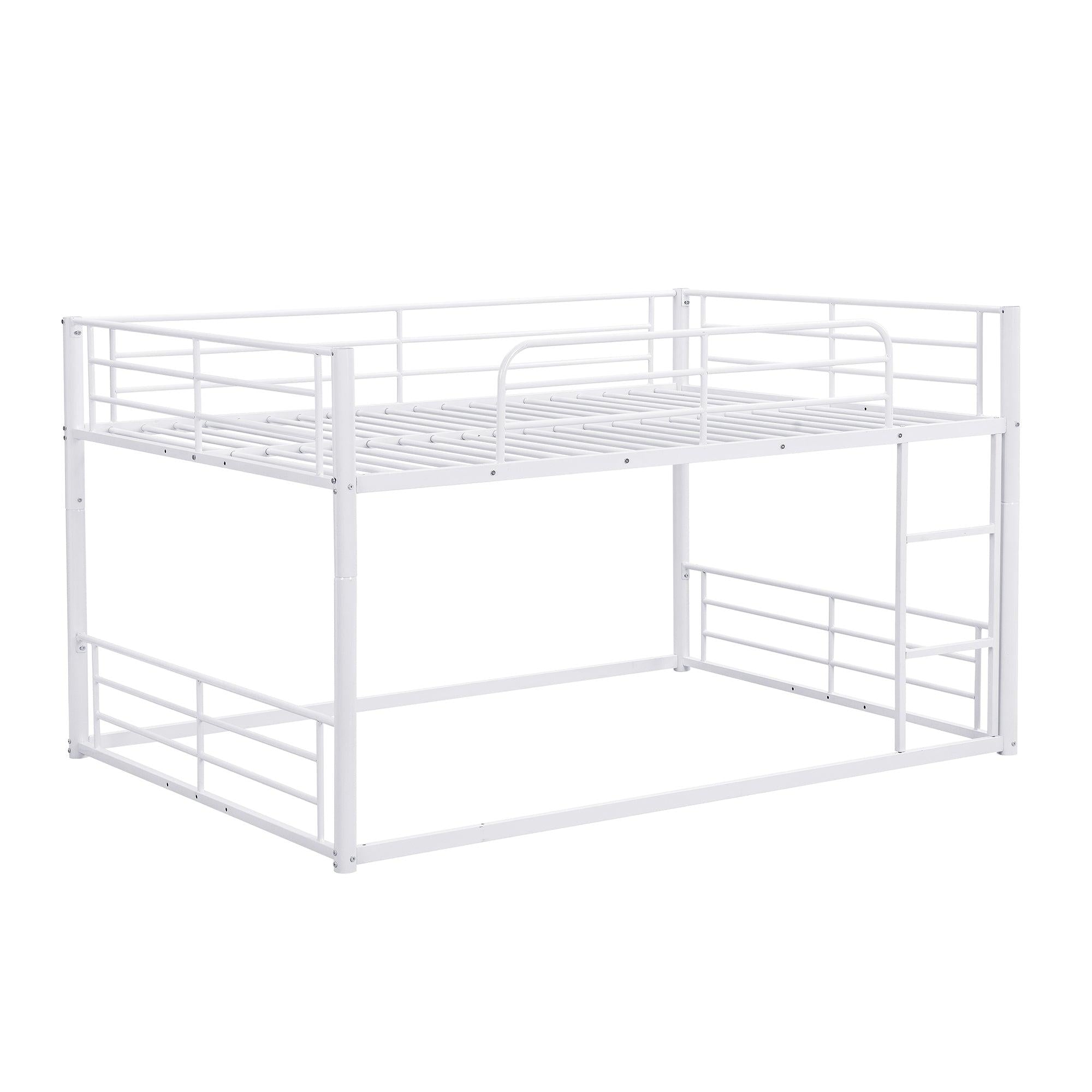 Full Size Convertible Metal Bunk Bed with Ladders and Slide - White