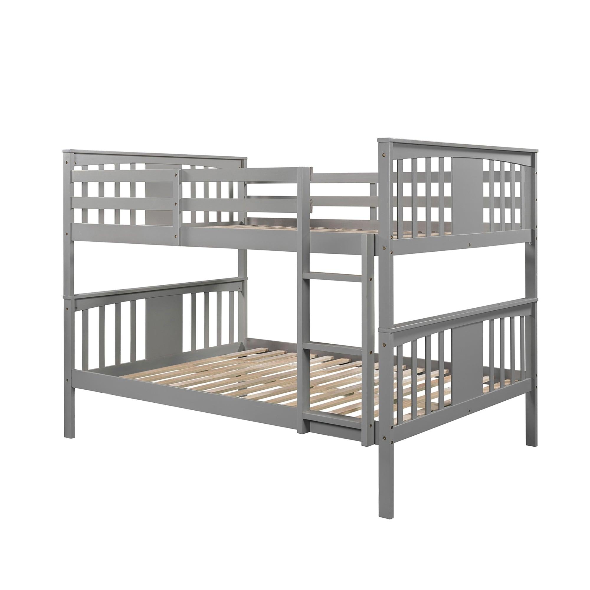 Full over Full Bunk Bed with Ladder and Head and Footboard - Gray