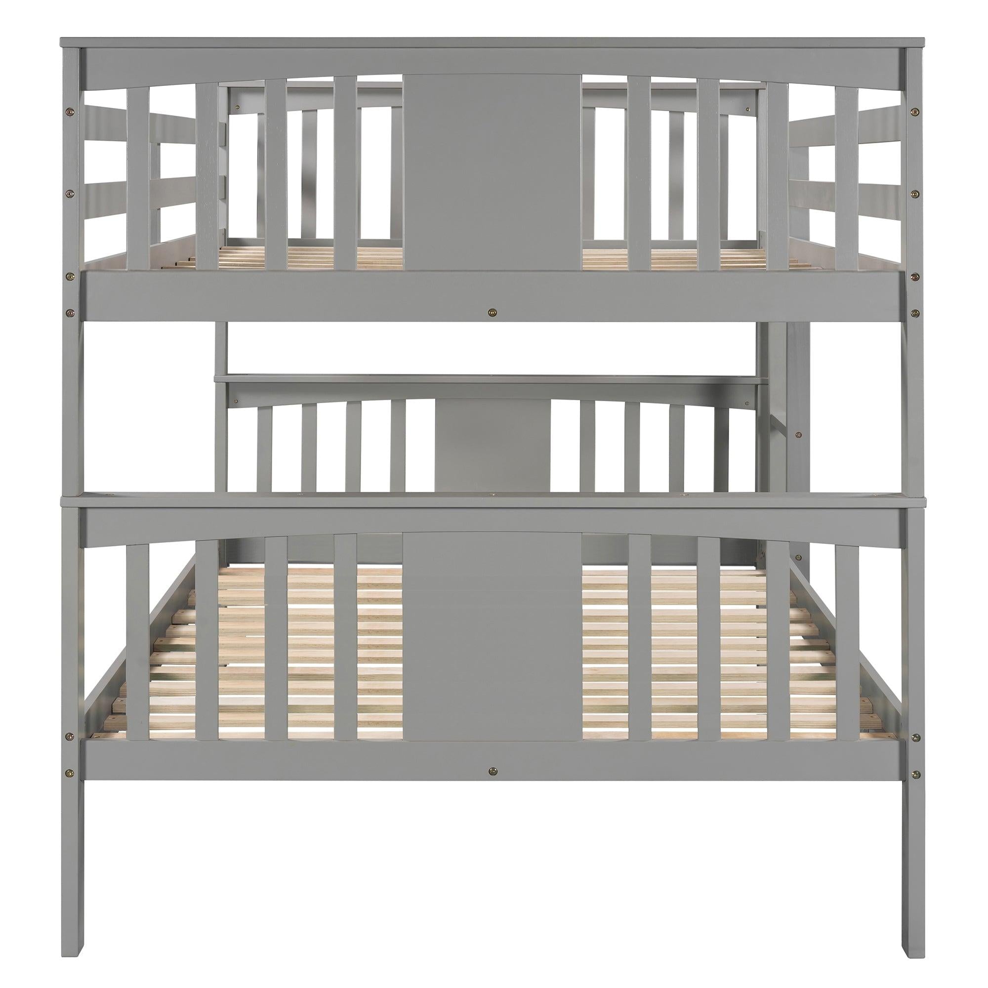 Full over Full Bunk Bed with Ladder and Head and Footboard - Gray