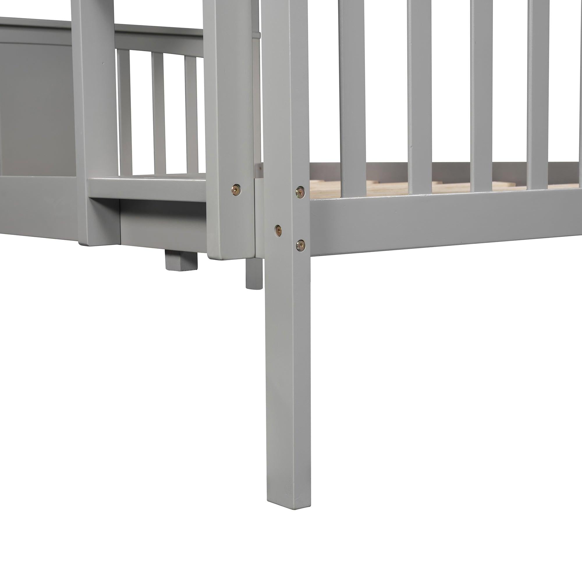 Full over Full Bunk Bed with Ladder and Head and Footboard - Gray