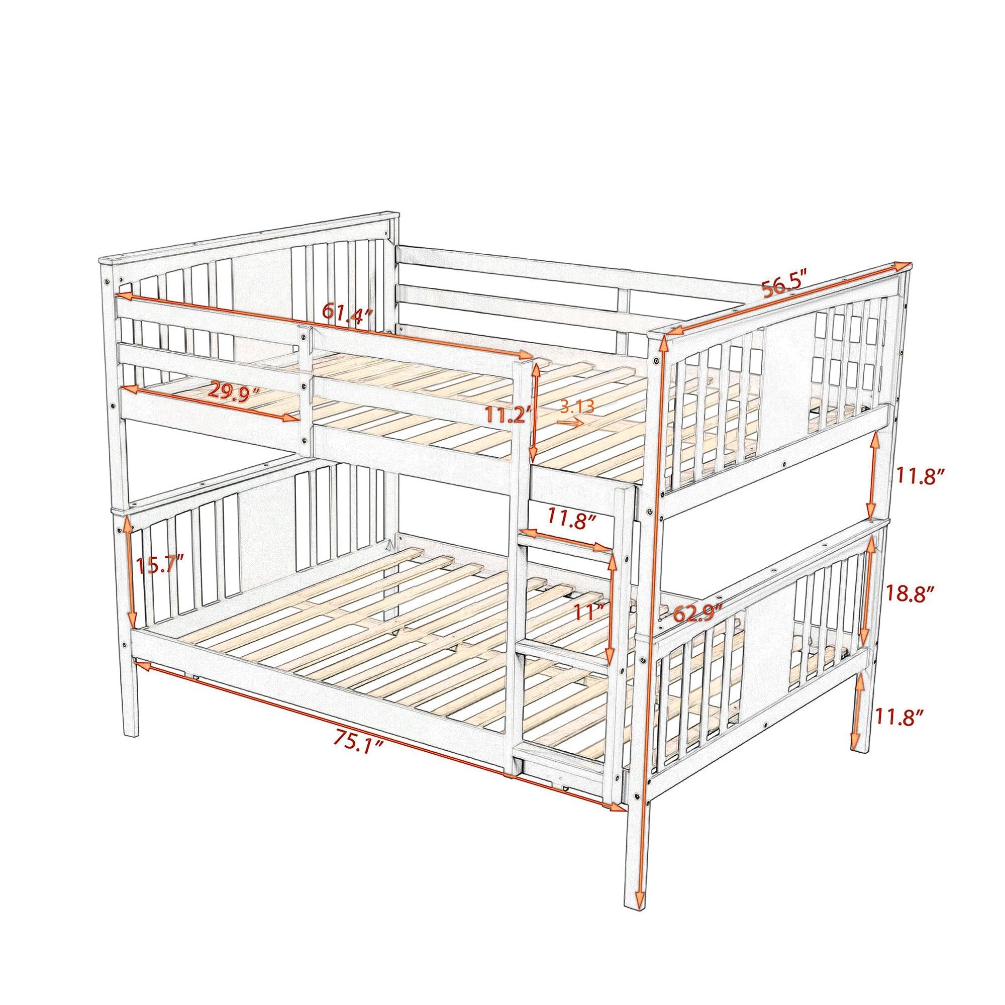 Full over Full Bunk Bed with Ladder and Head and Footboard - Gray