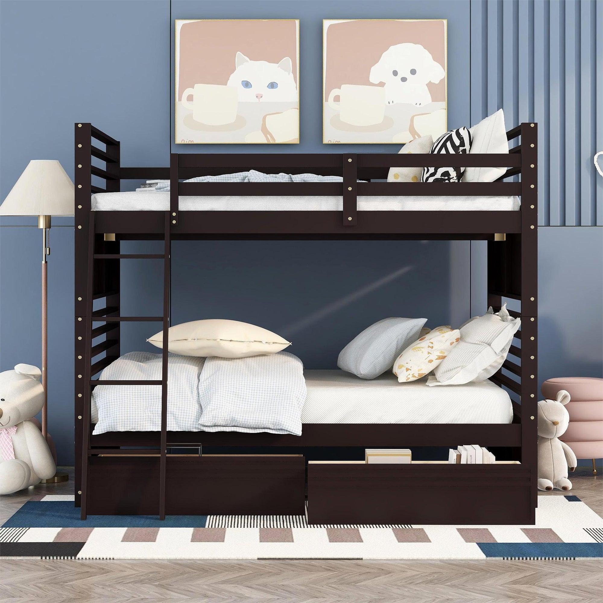 Full over Full Bunk Bed with Drawers, Ladder, Head and Footboard - Espresso