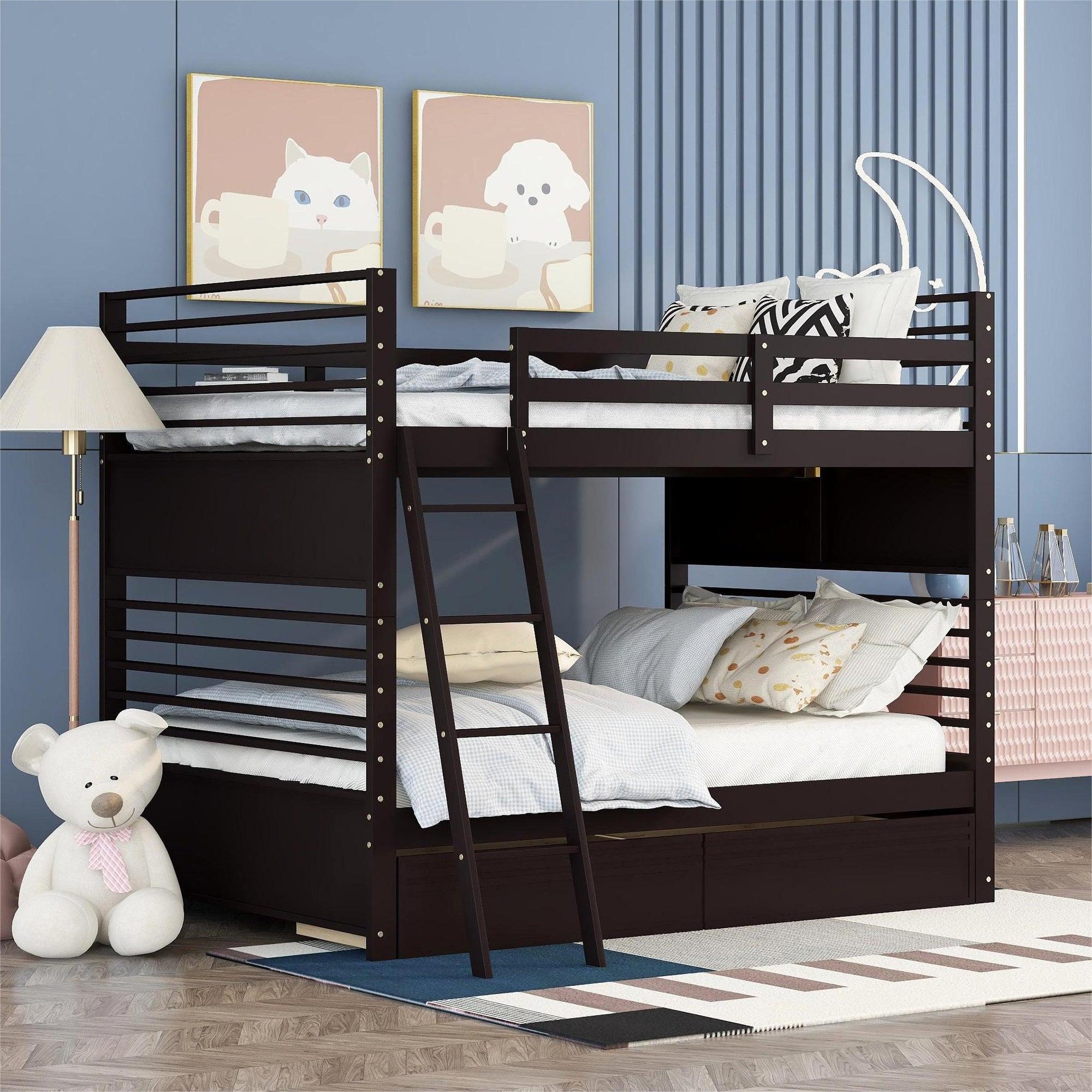 Full over Full Bunk Bed with Drawers, Ladder, Head and Footboard - Espresso image