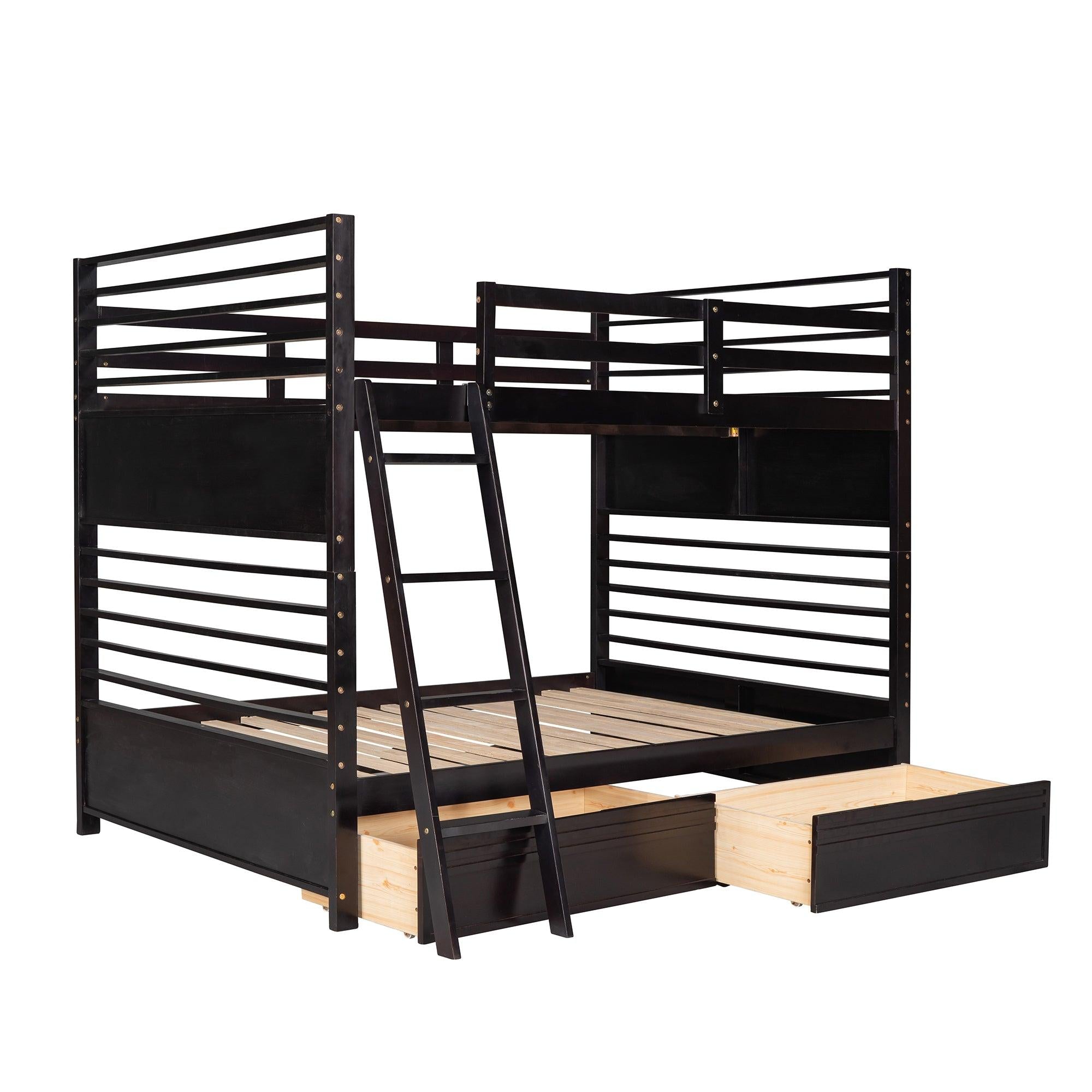 Full over Full Bunk Bed with Drawers, Ladder, Head and Footboard - Espresso