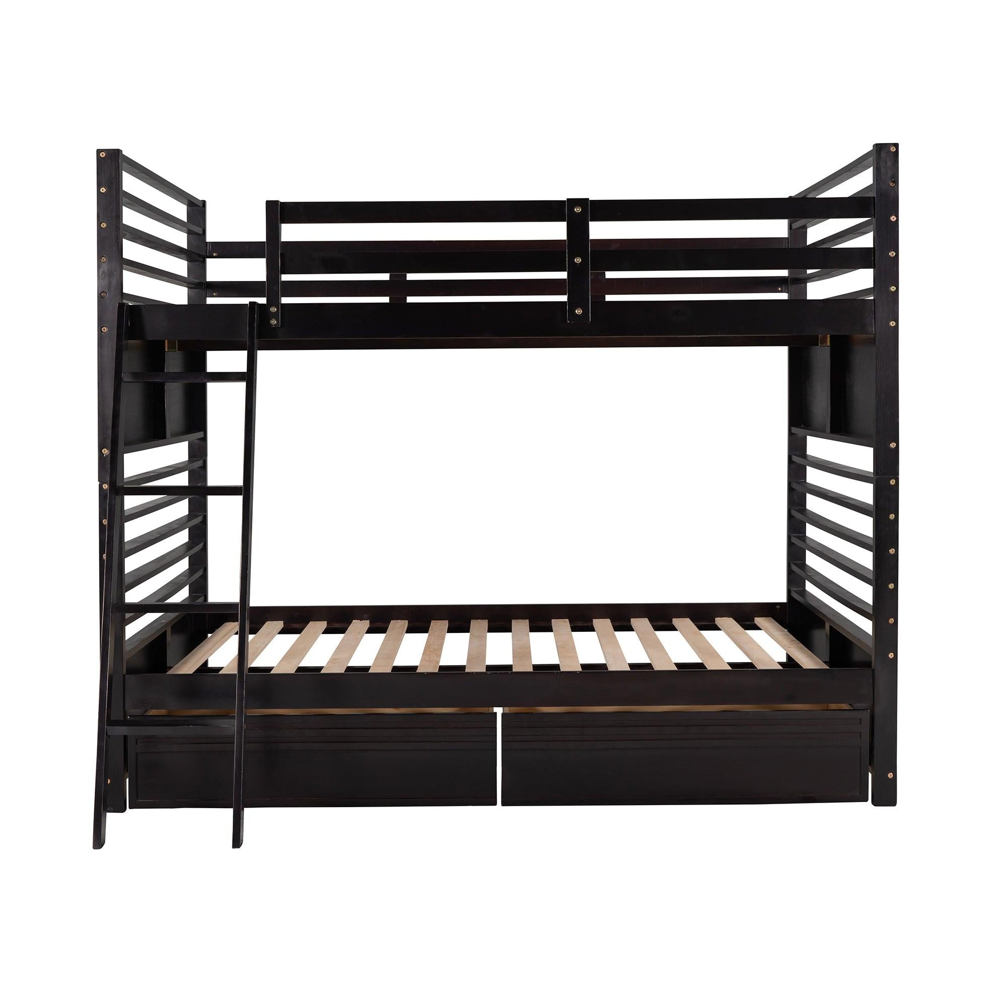 Full over Full Bunk Bed with Drawers, Ladder, Head and Footboard - Espresso