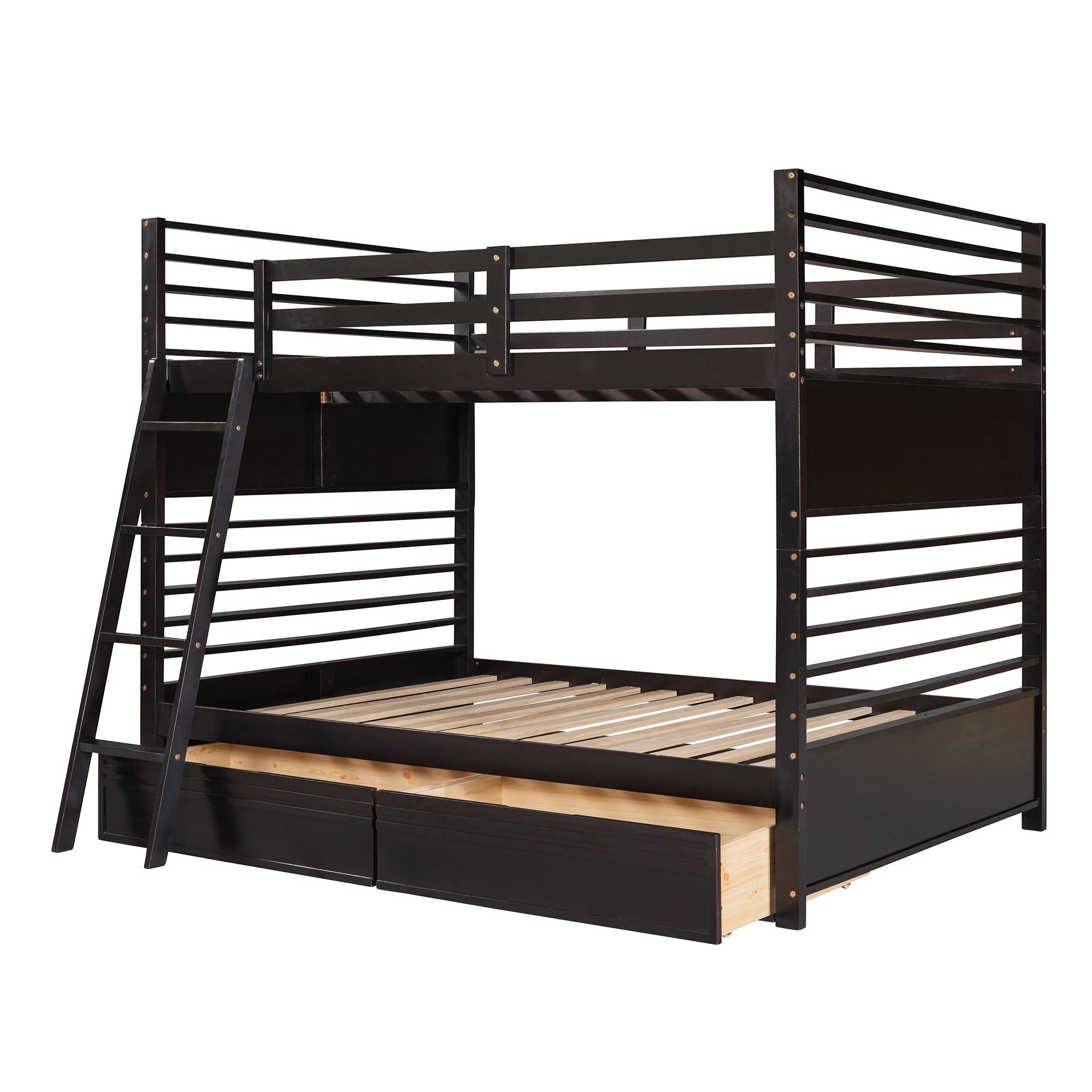 Full over Full Bunk Bed with Drawers, Ladder, Head and Footboard - Espresso