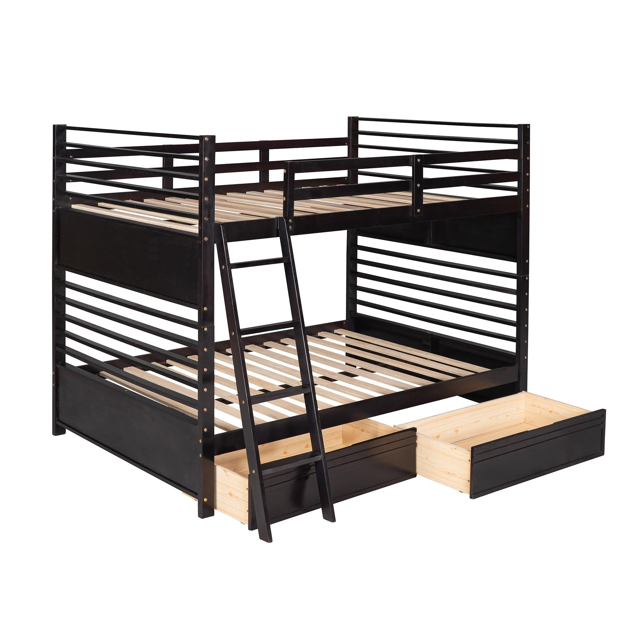 Full over Full Bunk Bed with Drawers, Ladder, Head and Footboard - Espresso