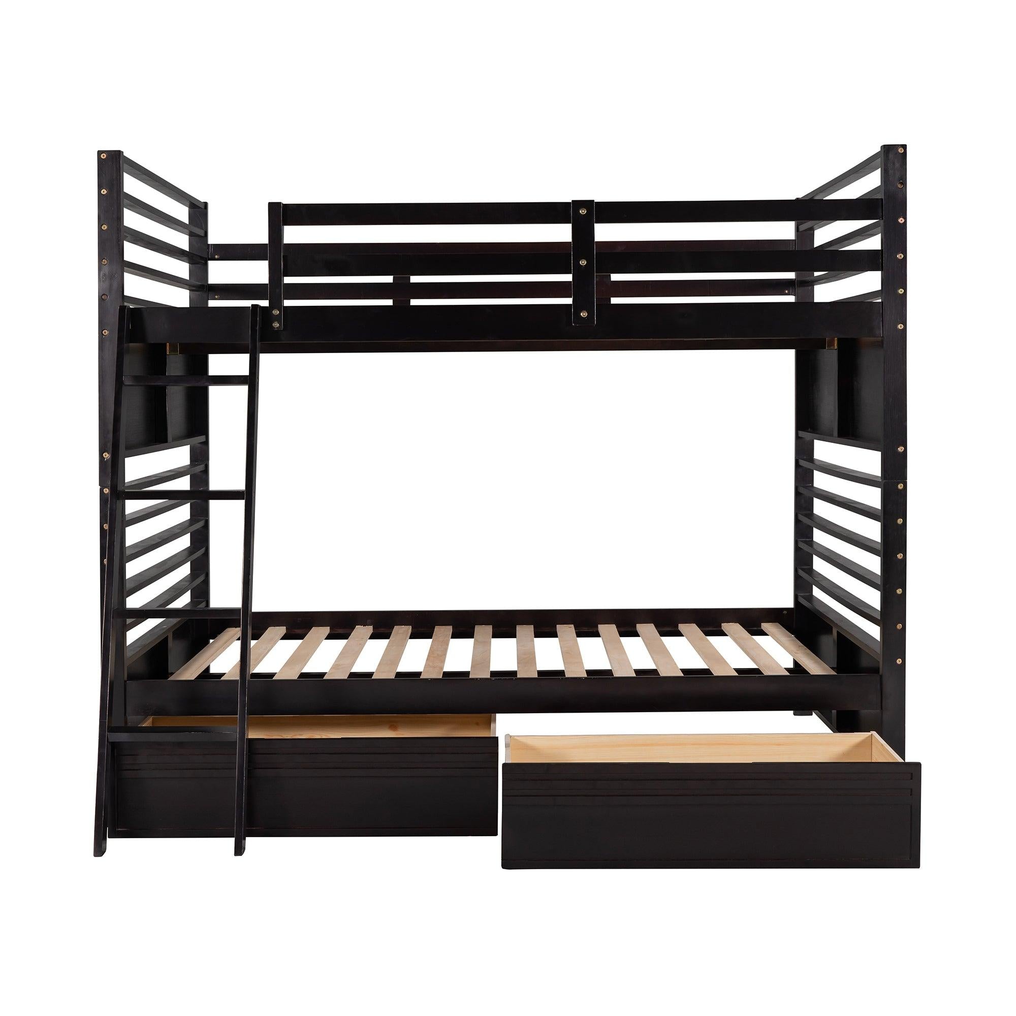 Full over Full Bunk Bed with Drawers, Ladder, Head and Footboard - Espresso