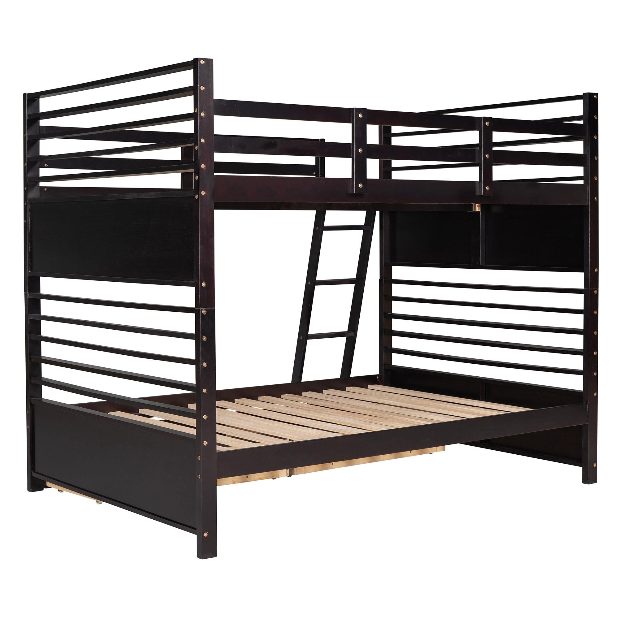 Full over Full Bunk Bed with Drawers, Ladder, Head and Footboard - Espresso