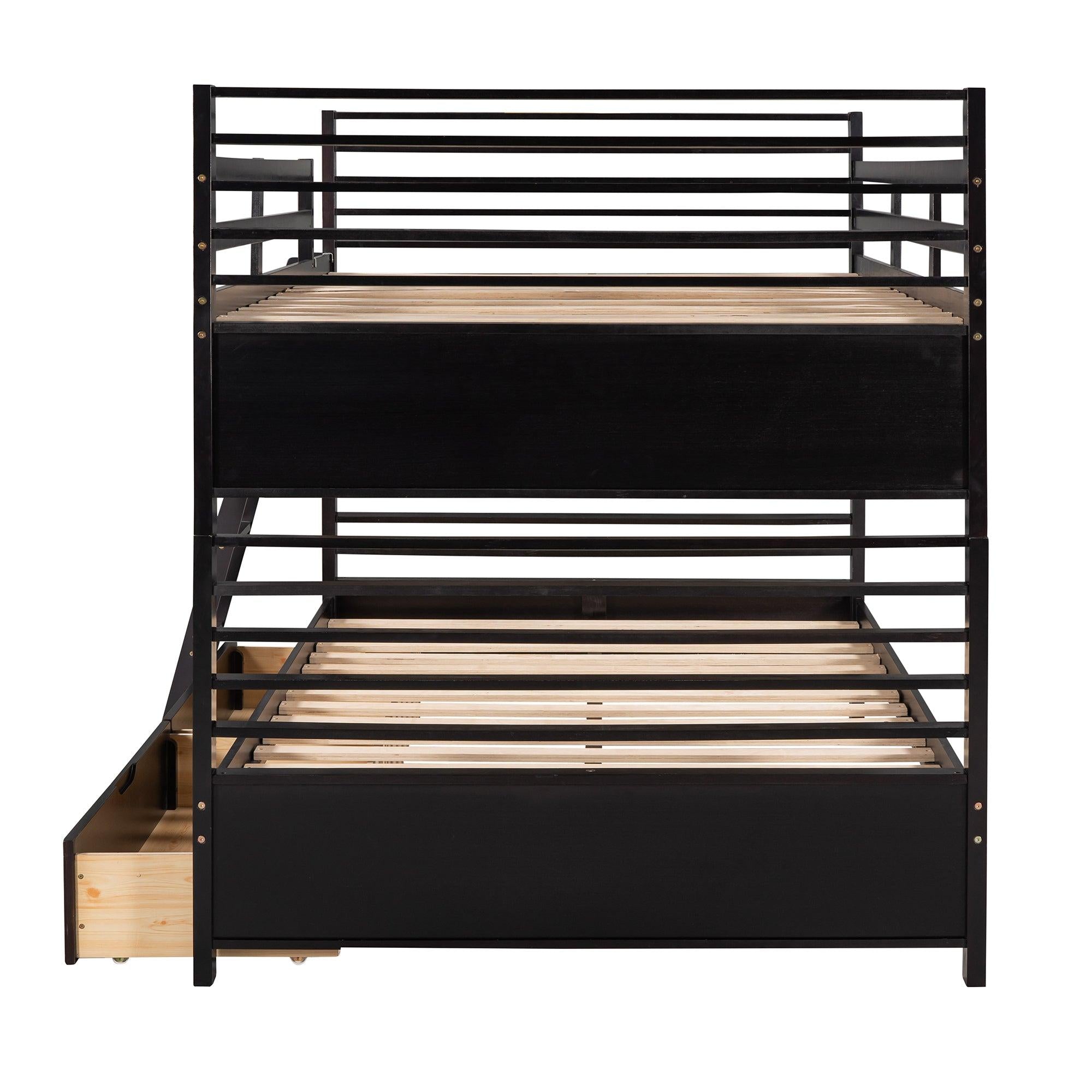 Full over Full Bunk Bed with Drawers, Ladder, Head and Footboard - Espresso