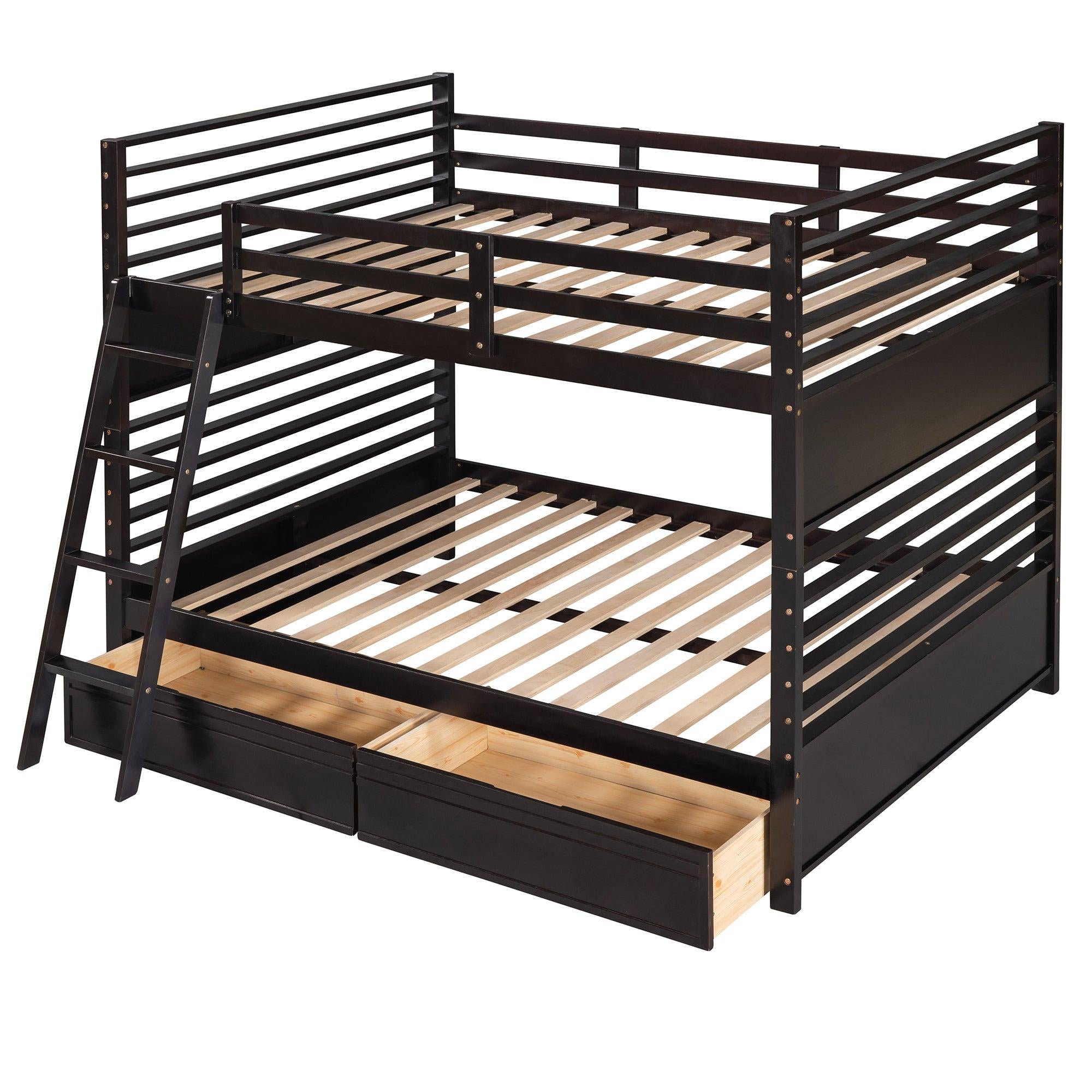 Full over Full Bunk Bed with Drawers, Ladder, Head and Footboard - Espresso