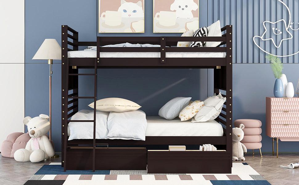 Full over Full Bunk Bed with Drawers, Ladder, Head and Footboard - Espresso