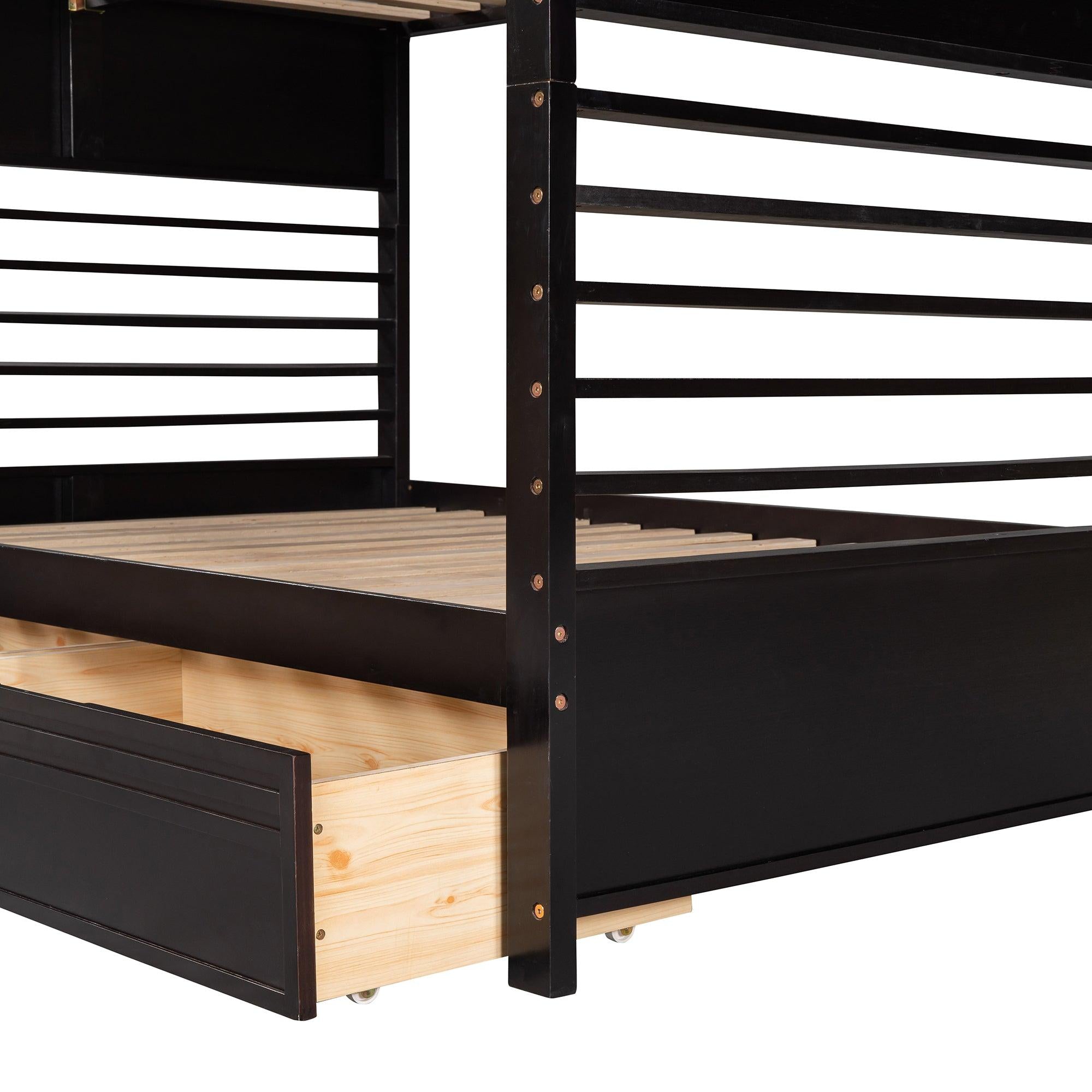 Full over Full Bunk Bed with Drawers, Ladder, Head and Footboard - Espresso