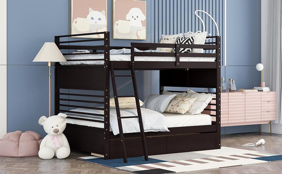 Full over Full Bunk Bed with Drawers, Ladder, Head and Footboard - Espresso