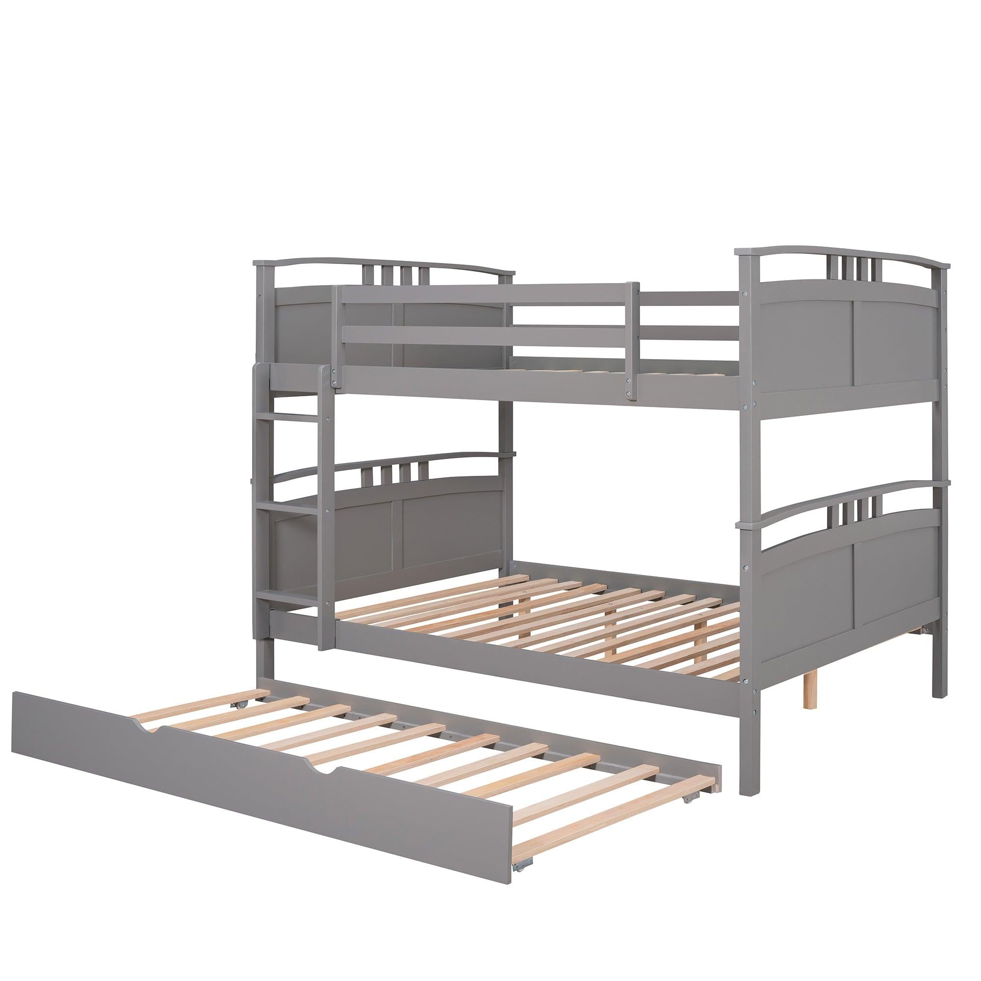 Full Over Full Convertible Bunk Bed into Beds with Twin Size Trundle - Gray