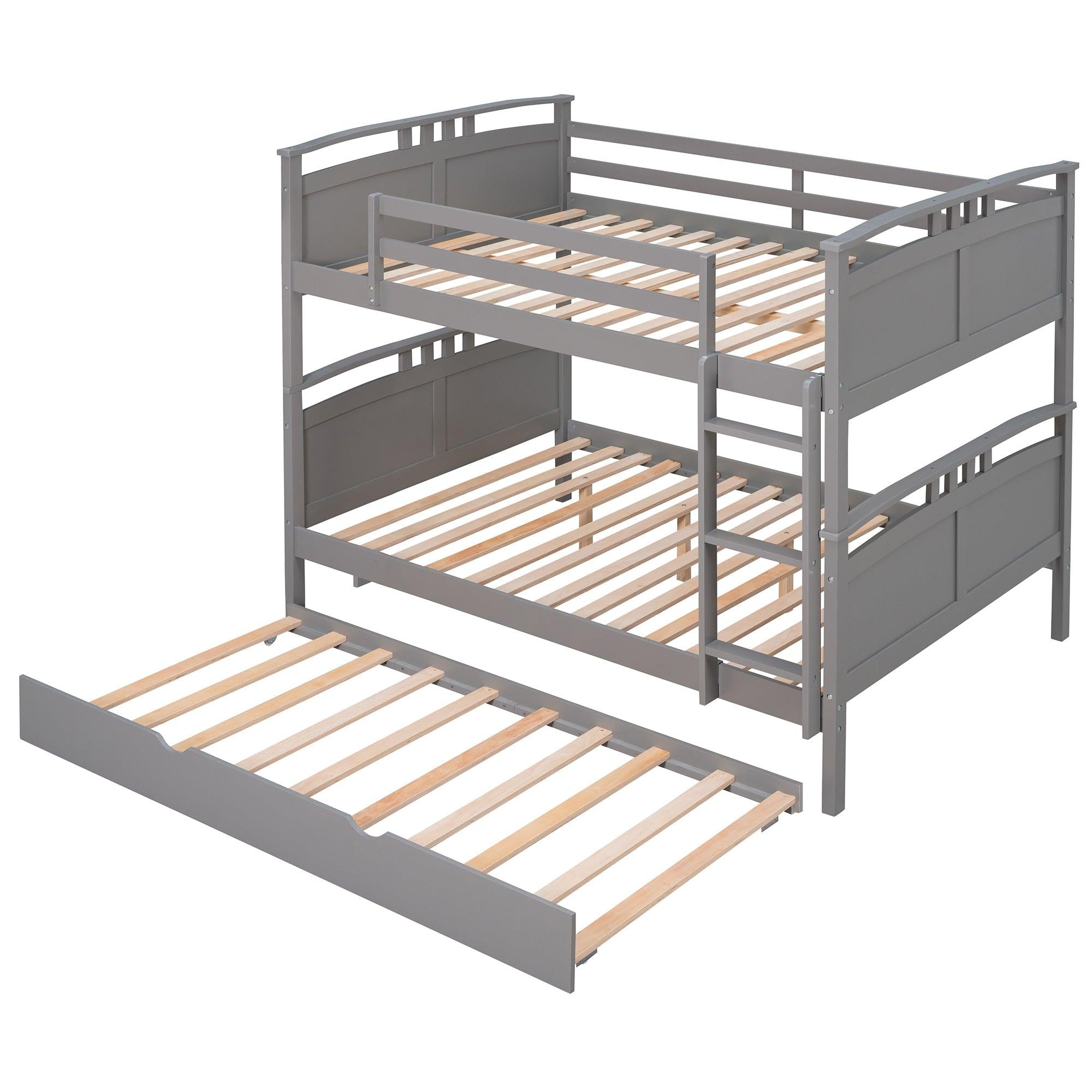 Full Over Full Convertible Bunk Bed into Beds with Twin Size Trundle - Gray