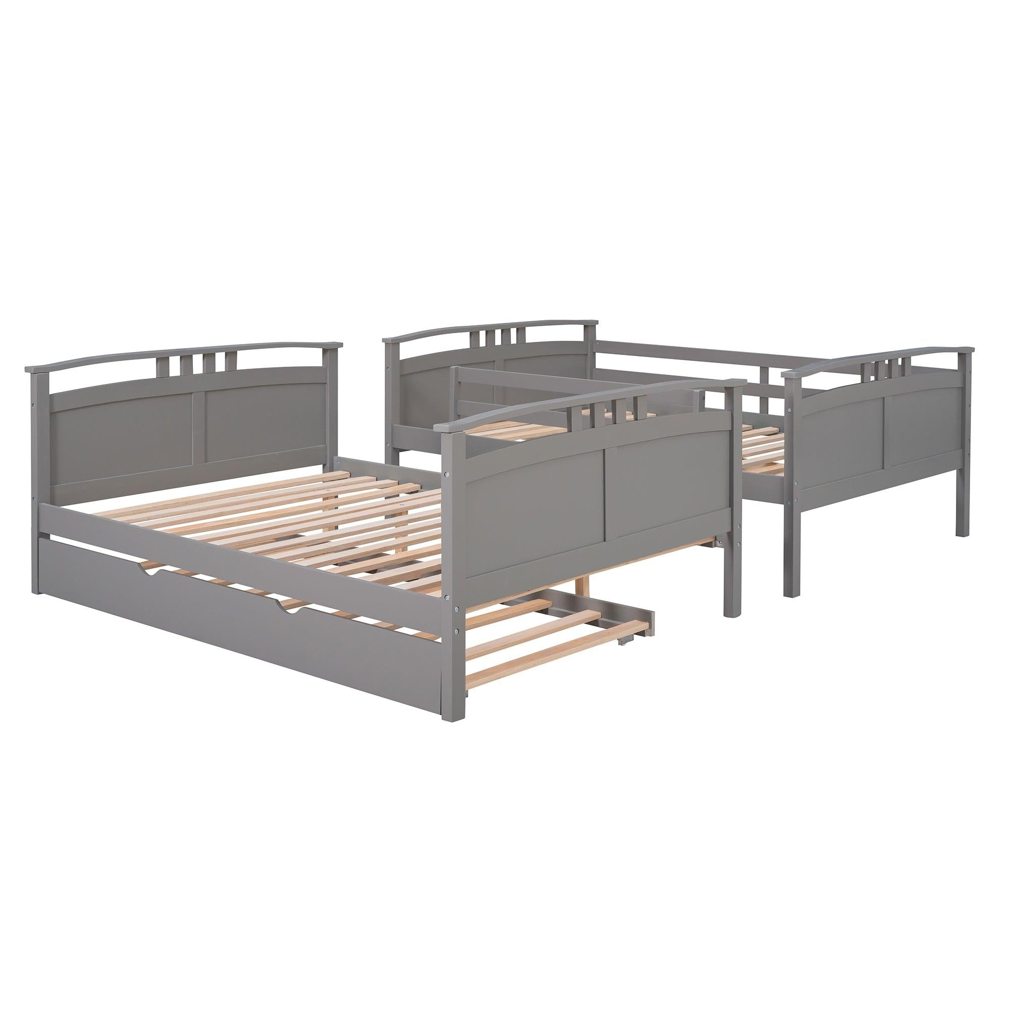 Full Over Full Convertible Bunk Bed into Beds with Twin Size Trundle - Gray