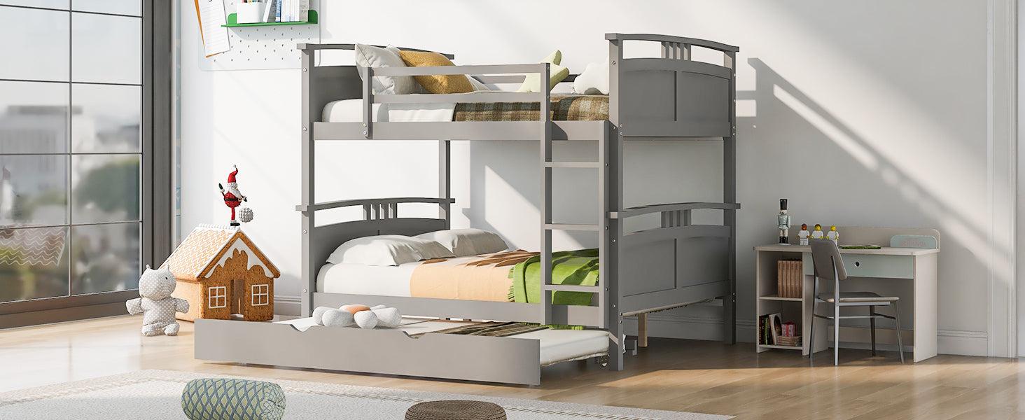 Full Over Full Convertible Bunk Bed into Beds with Twin Size Trundle - Gray