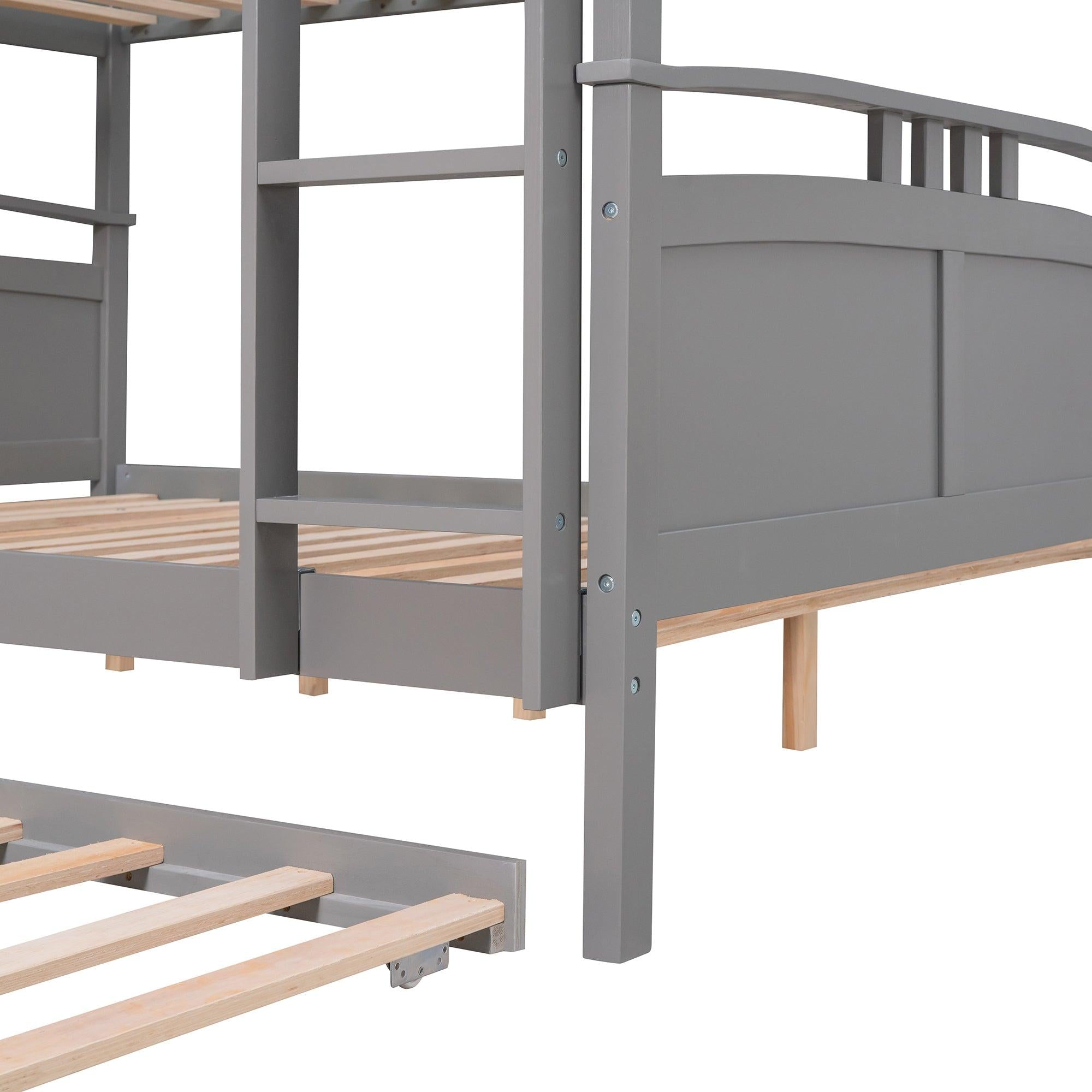 Full Over Full Convertible Bunk Bed into Beds with Twin Size Trundle - Gray