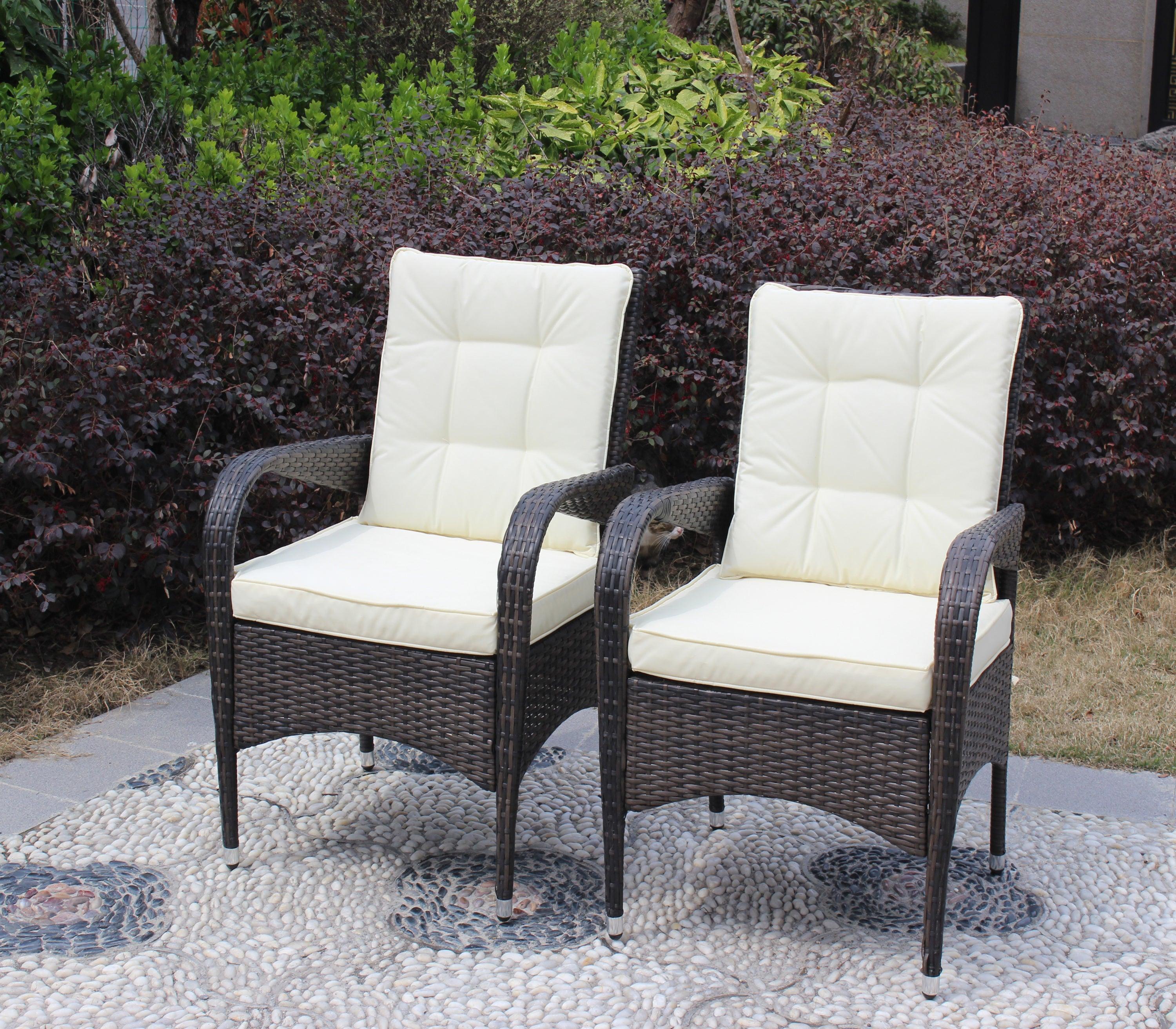 2 PCS Outdoor Rattan Dining Chairs with Beige Color Cushions