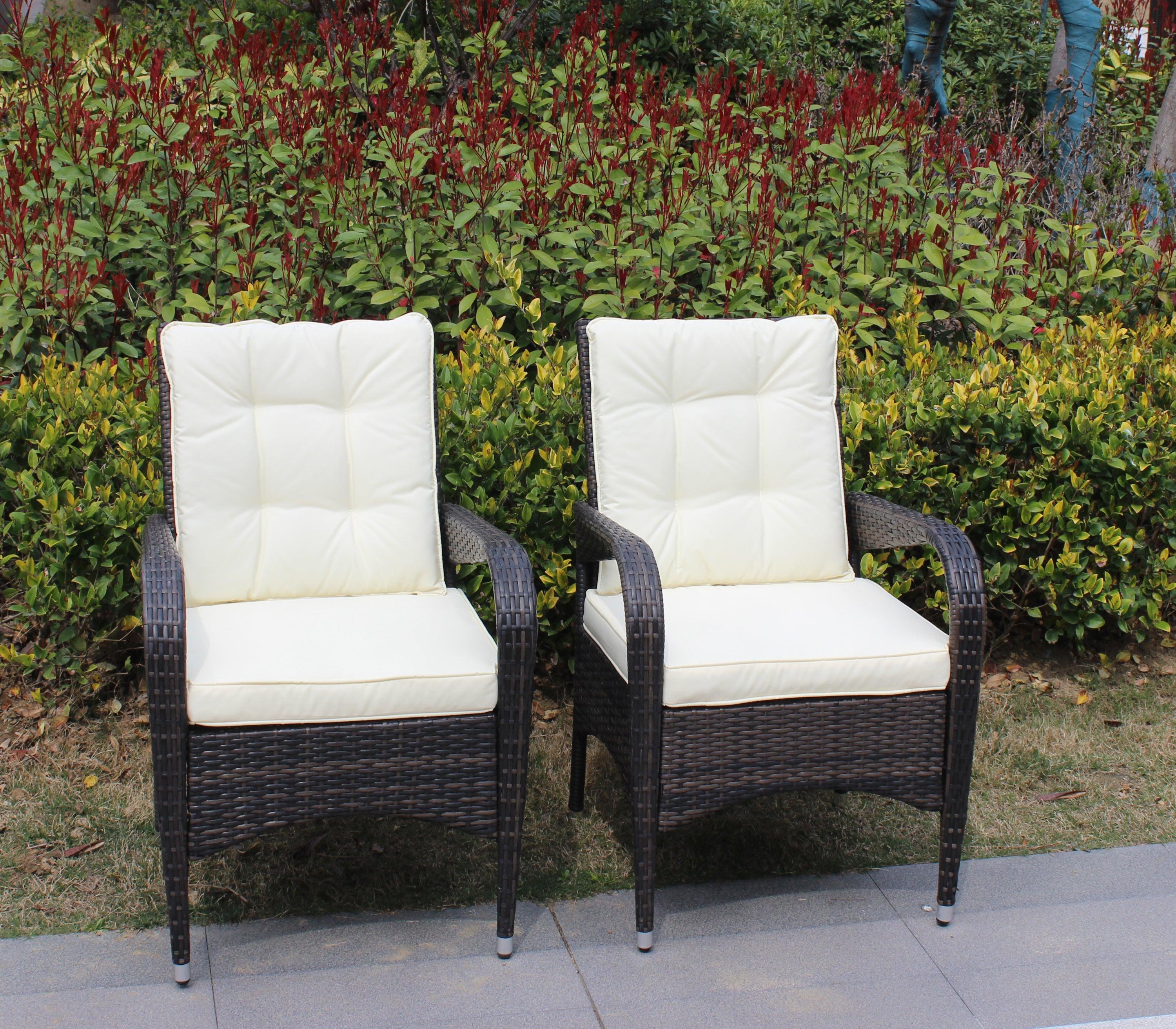 2 PCS Outdoor Rattan Dining Chairs with Beige Color Cushions