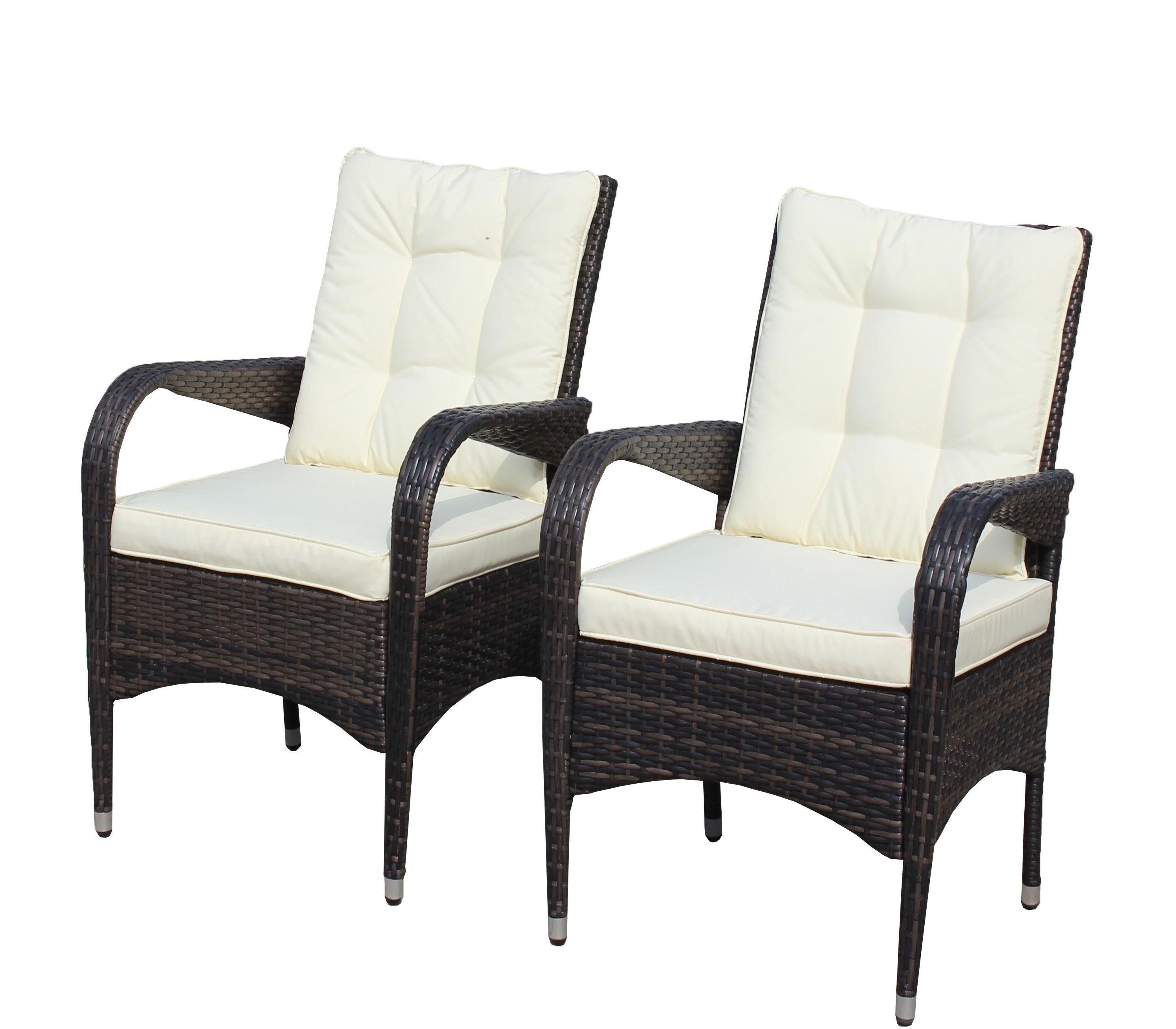 2 PCS Outdoor Rattan Dining Chairs with Beige Color Cushions