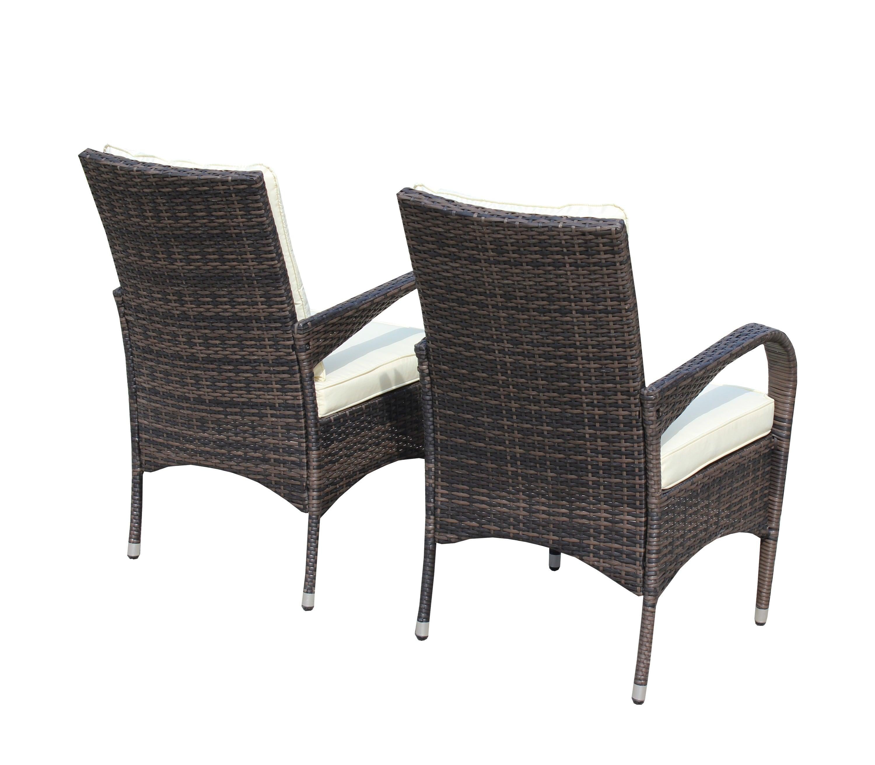 2 PCS Outdoor Rattan Dining Chairs with Beige Color Cushions