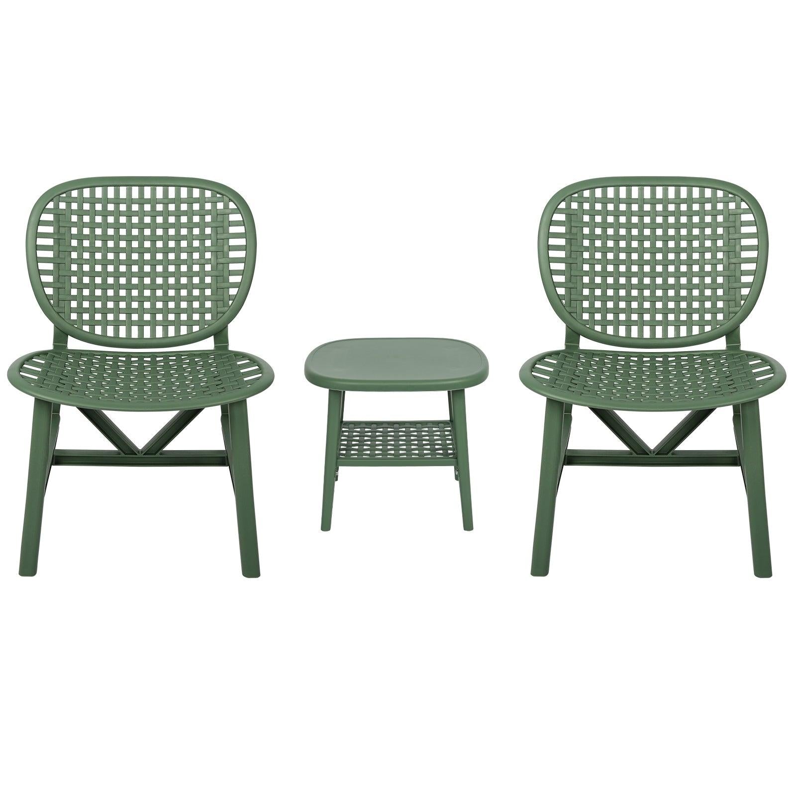 3 PCS Hollow Design Retro Outdoor Patio Tea Table and Chair Set - Green image